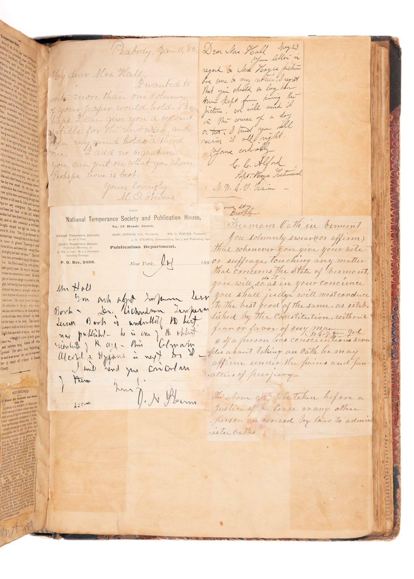 1880 TEMPERANCE - PROHIBITION. Massive Scrapbook with Prohibition Party Broadsides, Letters, &c.