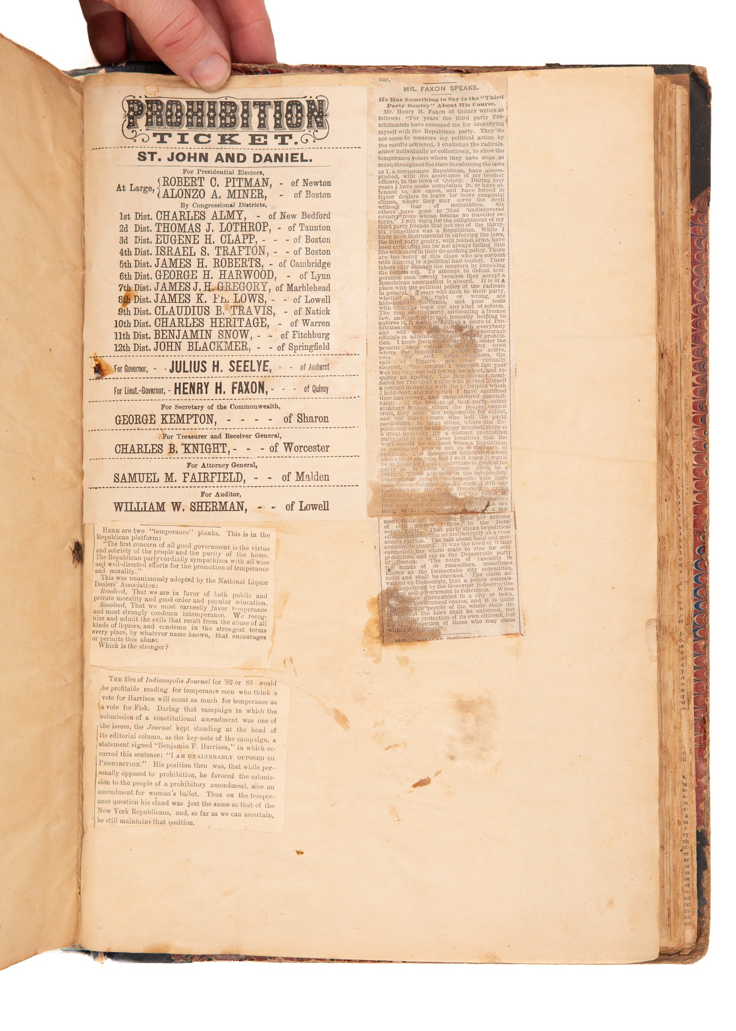 1880 TEMPERANCE - PROHIBITION. Massive Scrapbook with Prohibition Party Broadsides, Letters, &c.