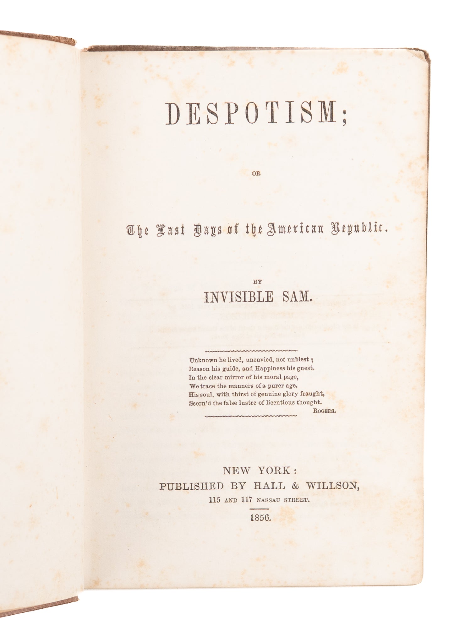 1856 INVISIBLE SAM. Despotism. Harriet Beecher Stowe Guilty of Sedition - Abolition & Slavery.