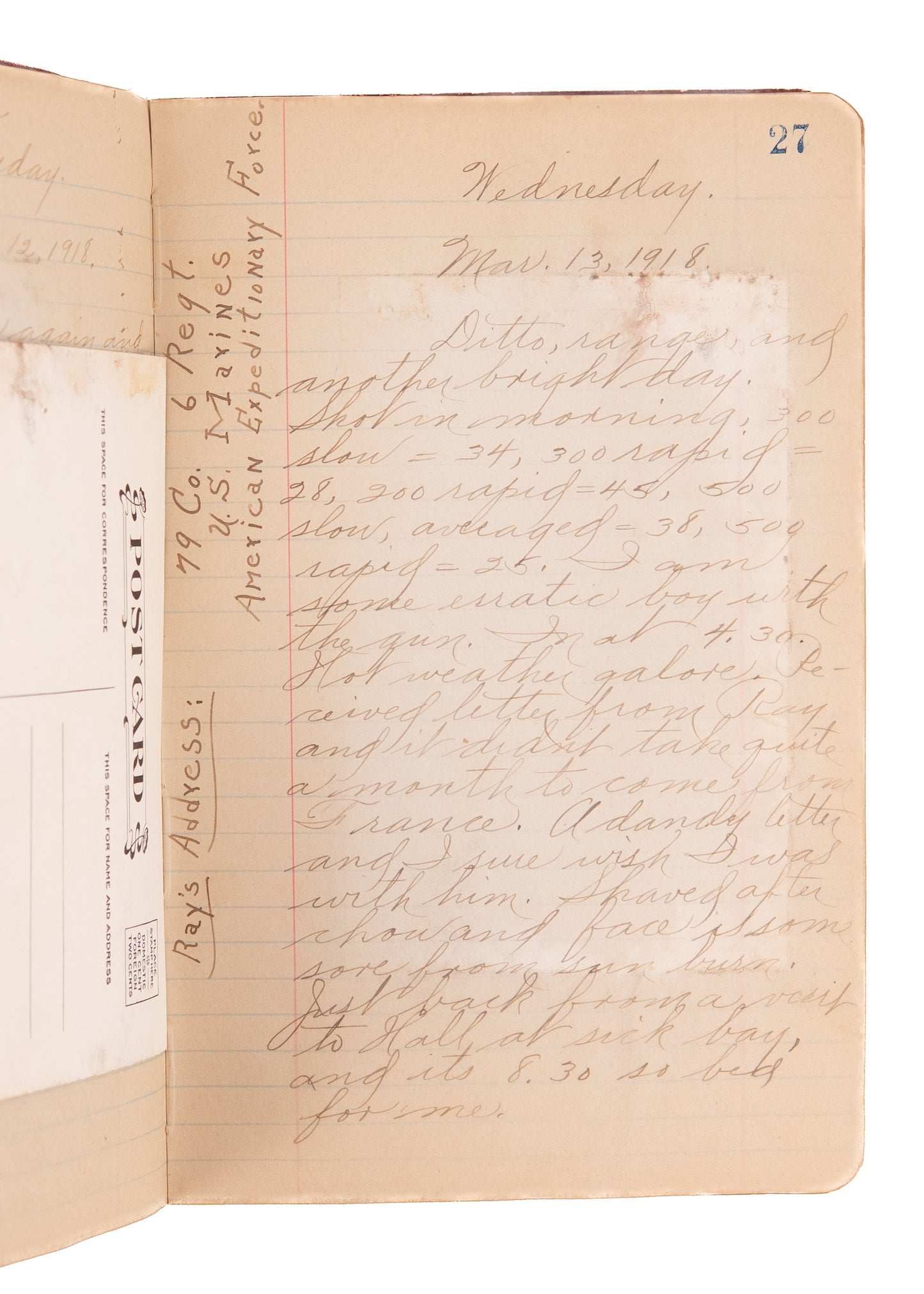 1917-1919 WORLD WAR 1. Three Expansive Diaries of a Minnesota Marine Serving in France.