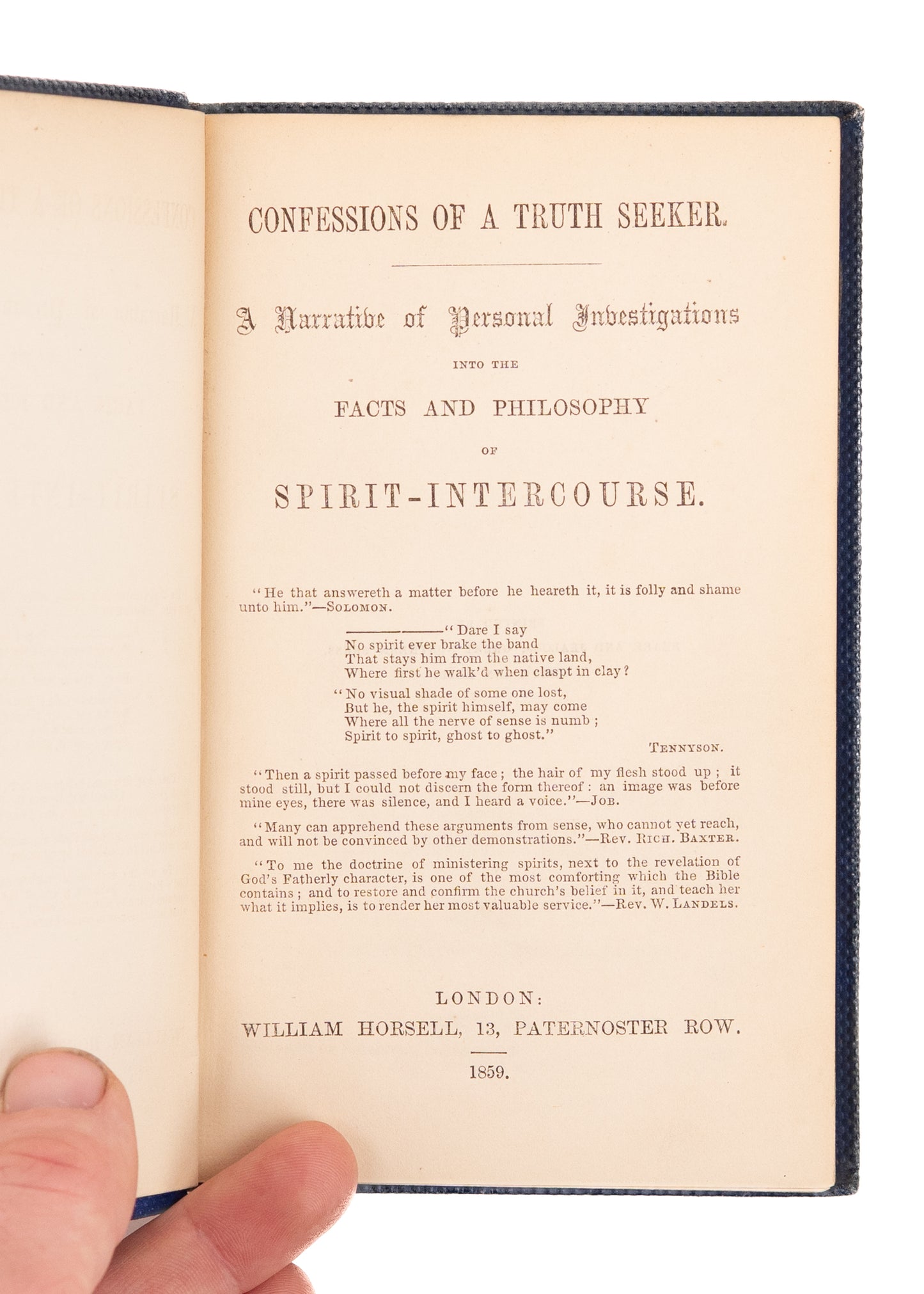1859 THOMAS SHORTER. Confessions of a Truth Seeker. Rare Christian Spiritualist - Seances, &c.