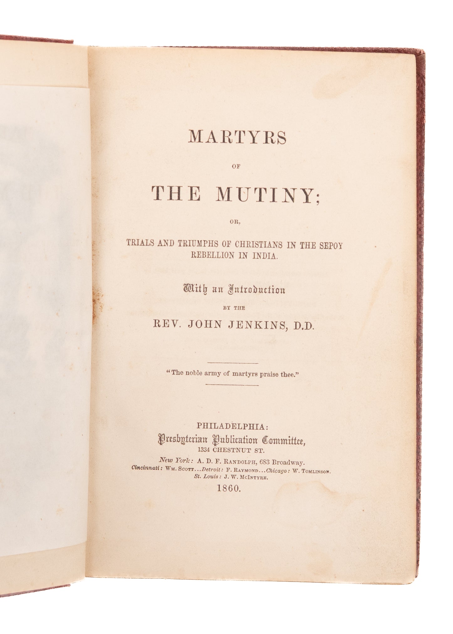 1860 AMERICAN MARTYRS INDIA. Martyrs of the Sepoy Rebellion. Rare!