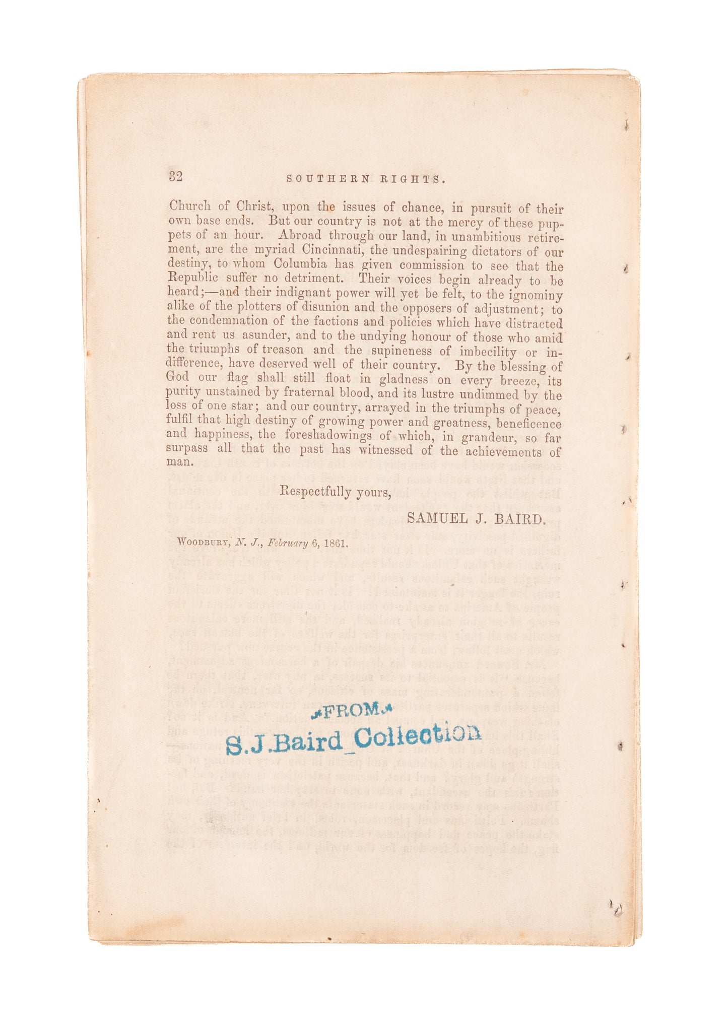 1861 SAMUEL J. BAIRD. Southern Rights and Northern Duties. Abolitionists South-Haters!