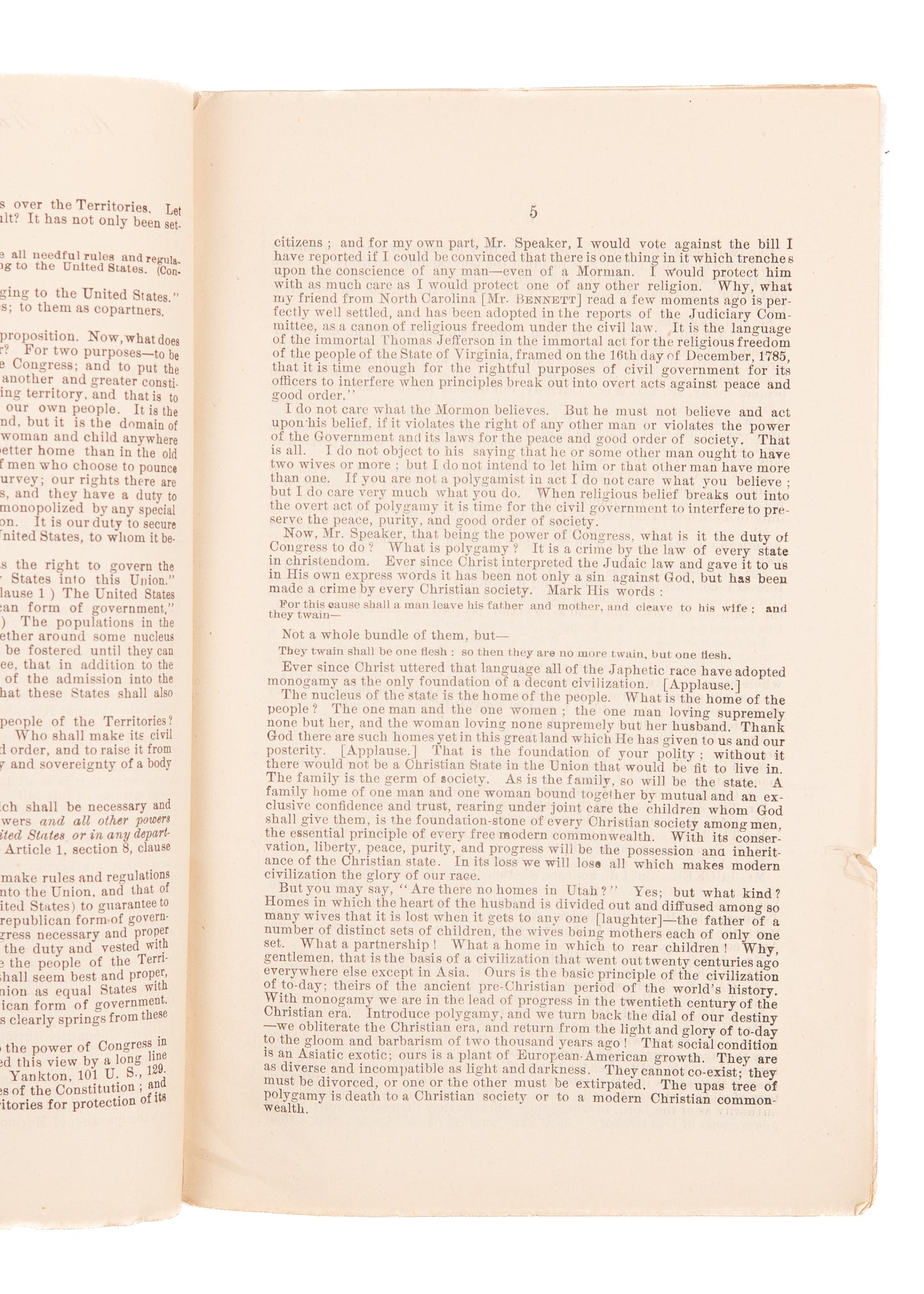 1887 RANDOLPH J. TUCKER. Polygamy: Anti-Mormon Bill to Ban Polygamy. Rare.