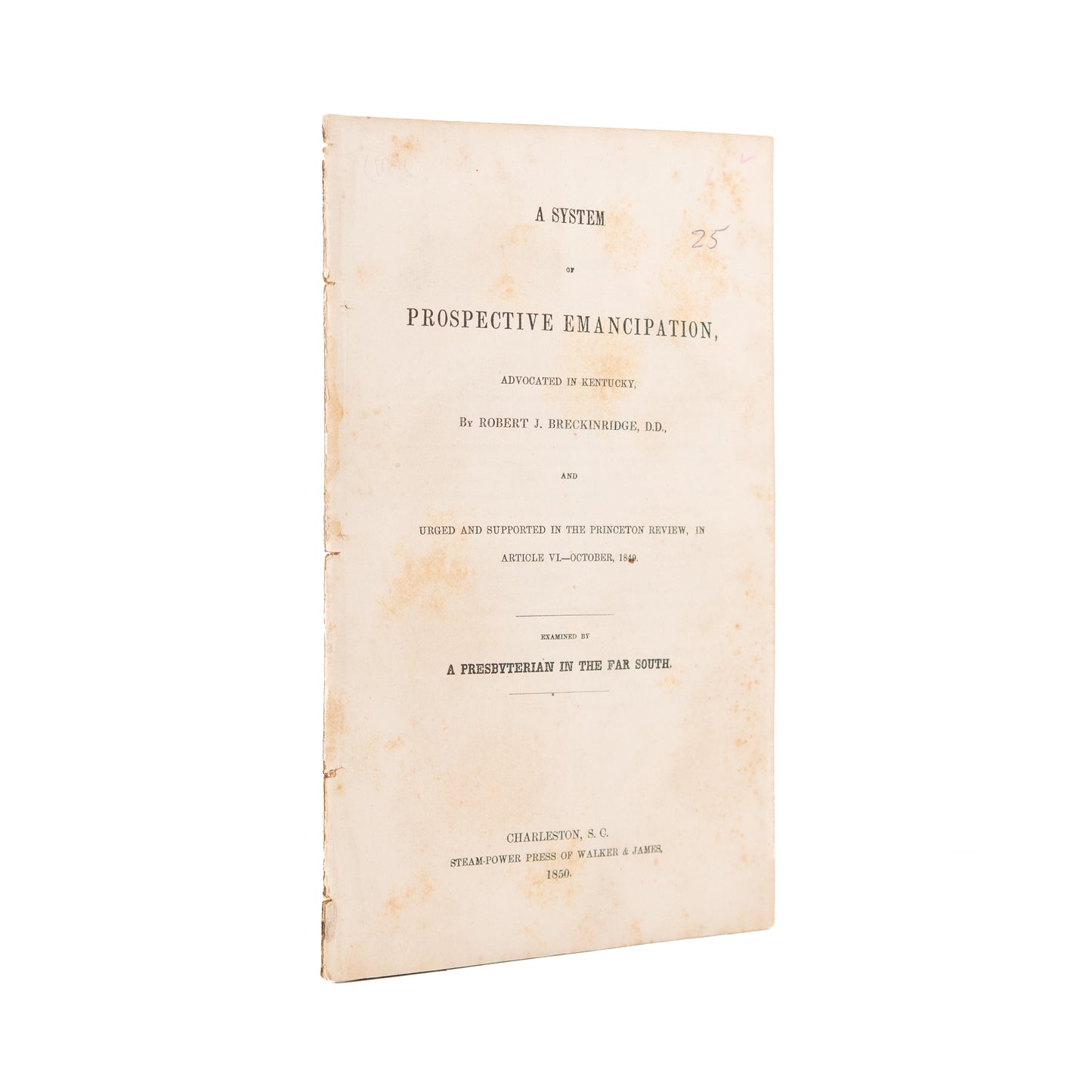 1850 ROBERT BRECKINRIDGE. A System of Prospective Emancipation. Kentucky Plan for Slavery.