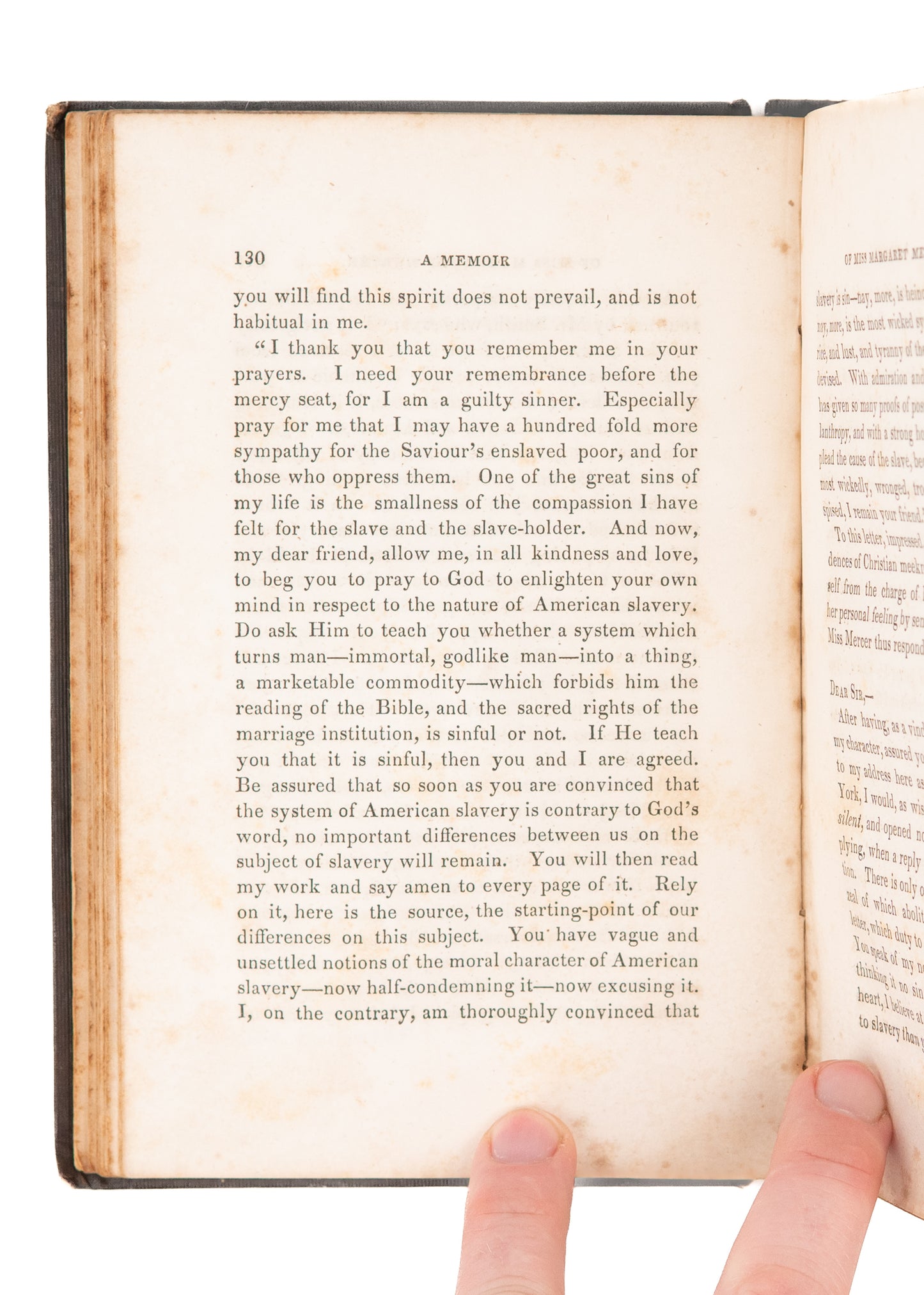 1848 CASPAR MORRIS. Memoir of Abolitionist & Slave Educator, Miss Margaret Mercer.