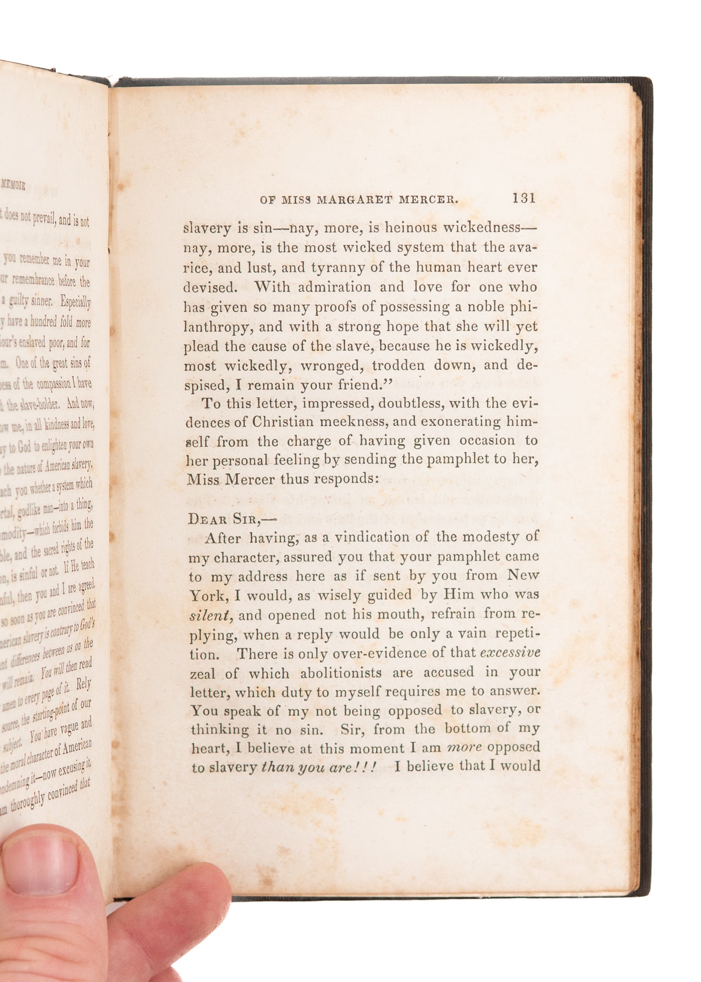 1848 CASPAR MORRIS. Memoir of Abolitionist & Slave Educator, Miss Margaret Mercer.