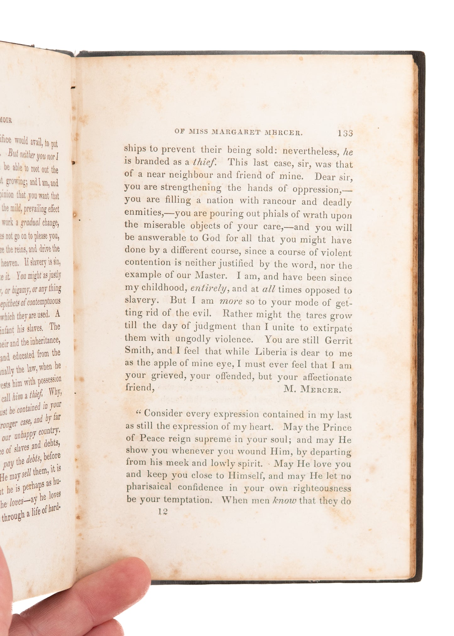 1848 CASPAR MORRIS. Memoir of Abolitionist & Slave Educator, Miss Margaret Mercer.