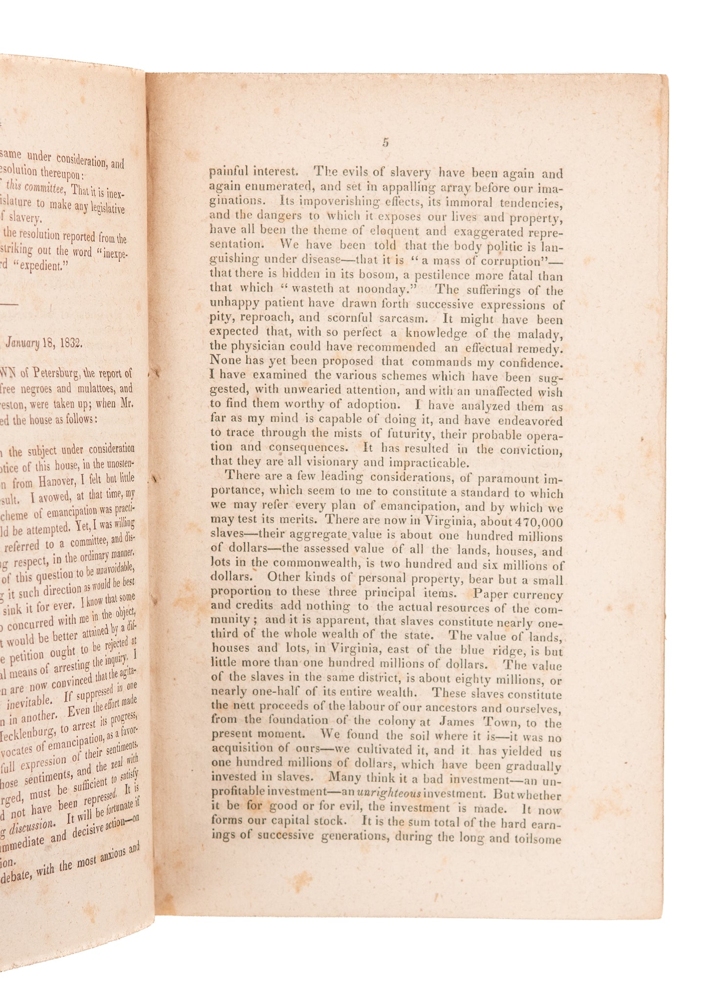 1832 VIRGINIA PRO-SLAVERY. Legislator Whose Son Fires First Virginia Shot for Confederacy.
