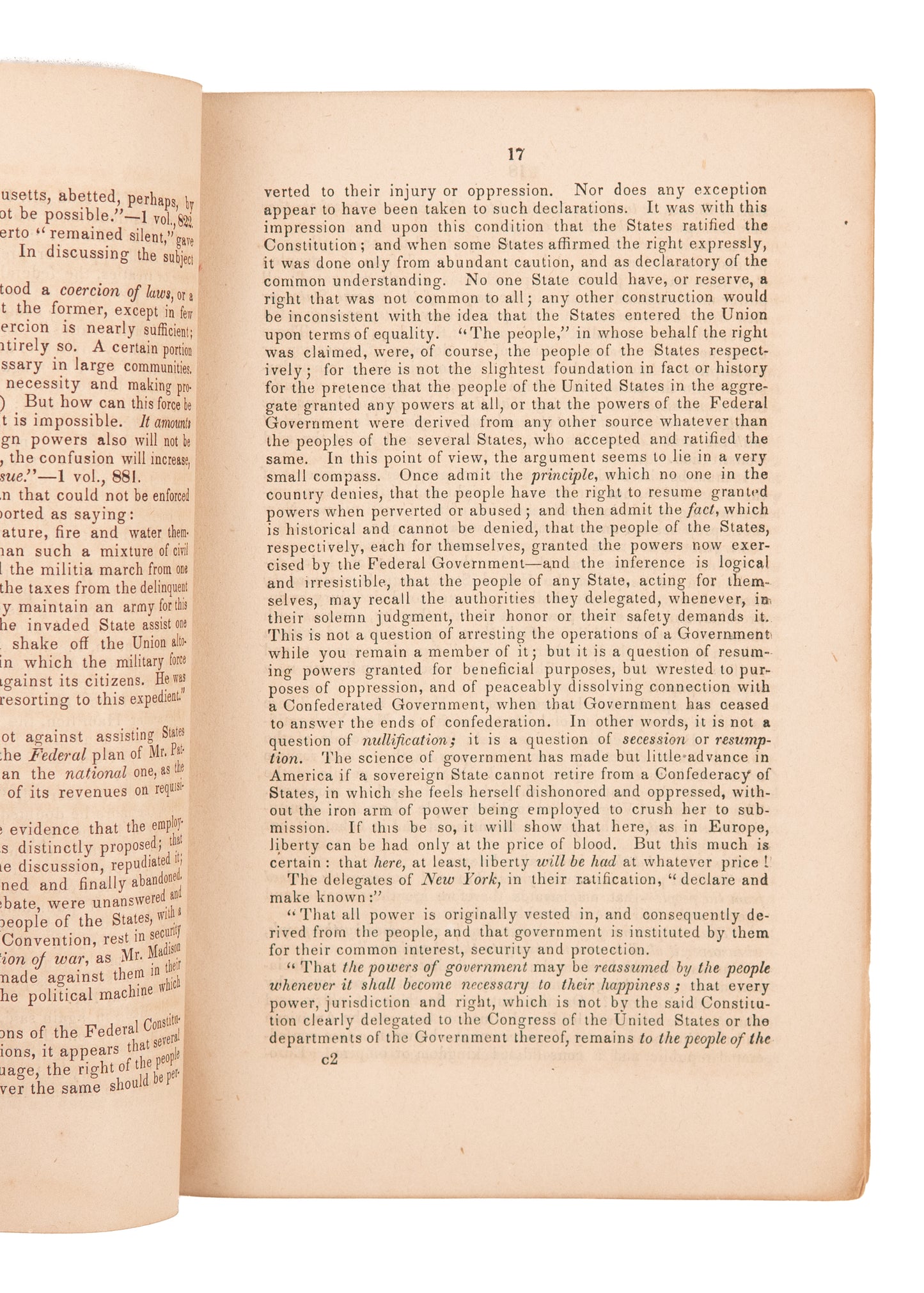 1860 SOUTH CAROLINA. Rare South Carolina Speech on States Rights & Federal Coercion.