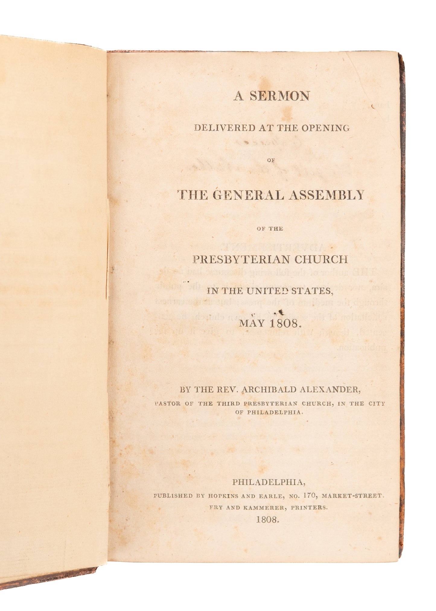 1801-1808 ARCHIBALD A. ALEXANDER. Signed Sammelband of Rare Princeton Presbyterian Works.
