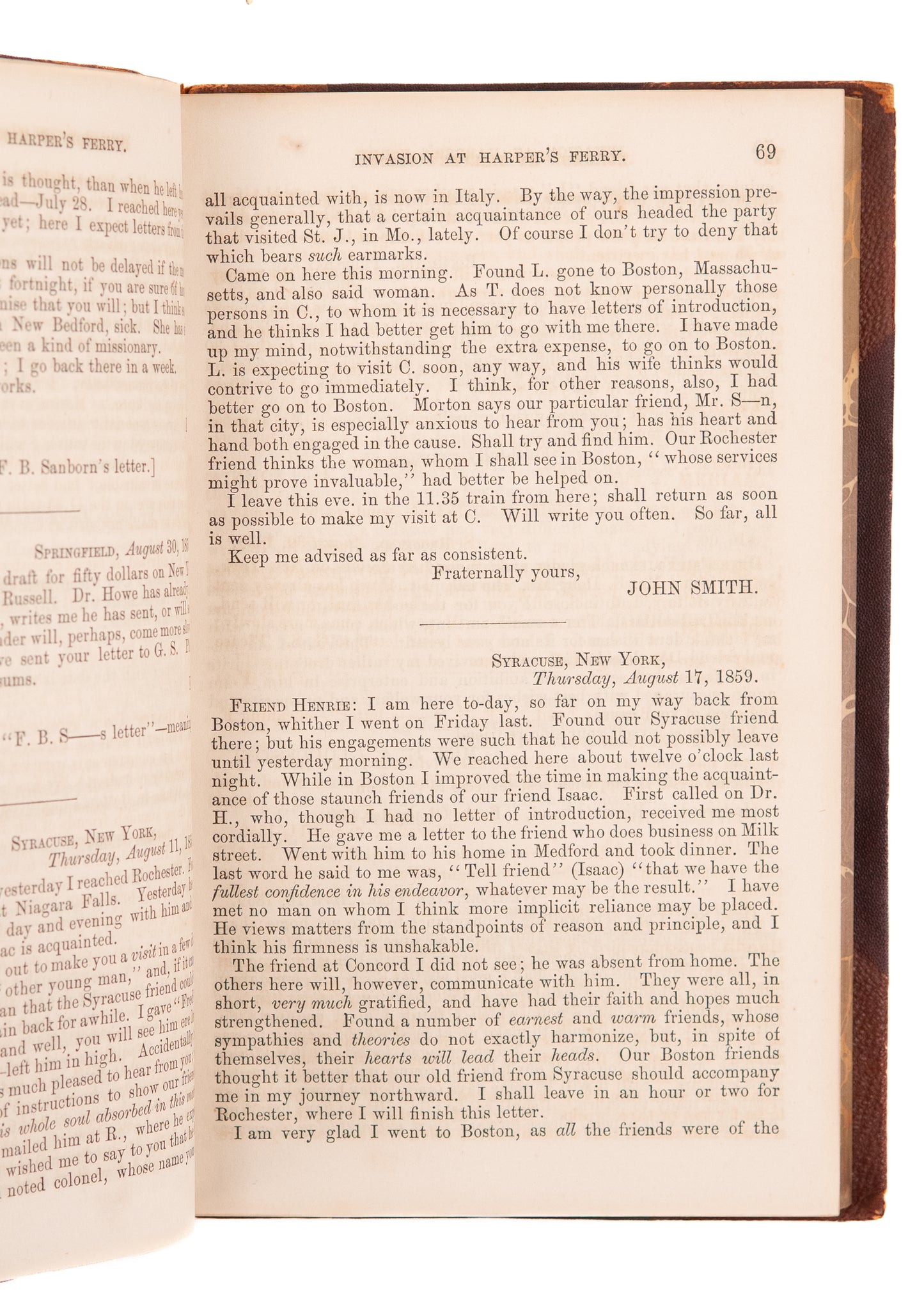 1860 JOHN BROWN & HARPER'S FERRY. First-Hand Testimonies in Congress - Slavery - Abolition - Civil War.