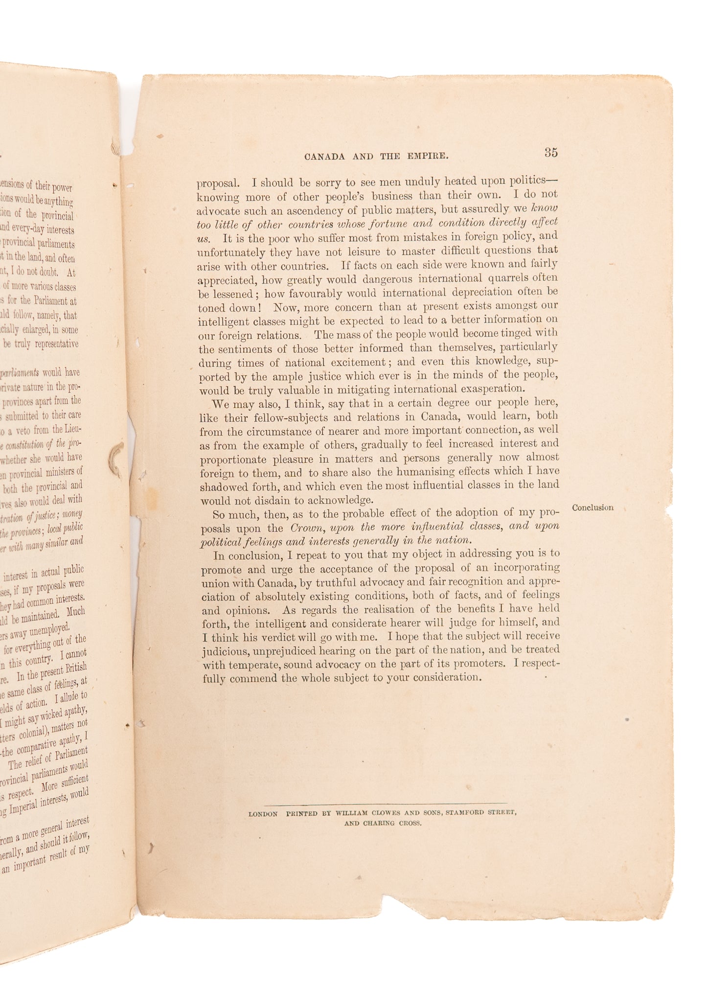 1873 GILBERT MALCOLM SPROAT. Canada Always Suspect of Absorption into United States.