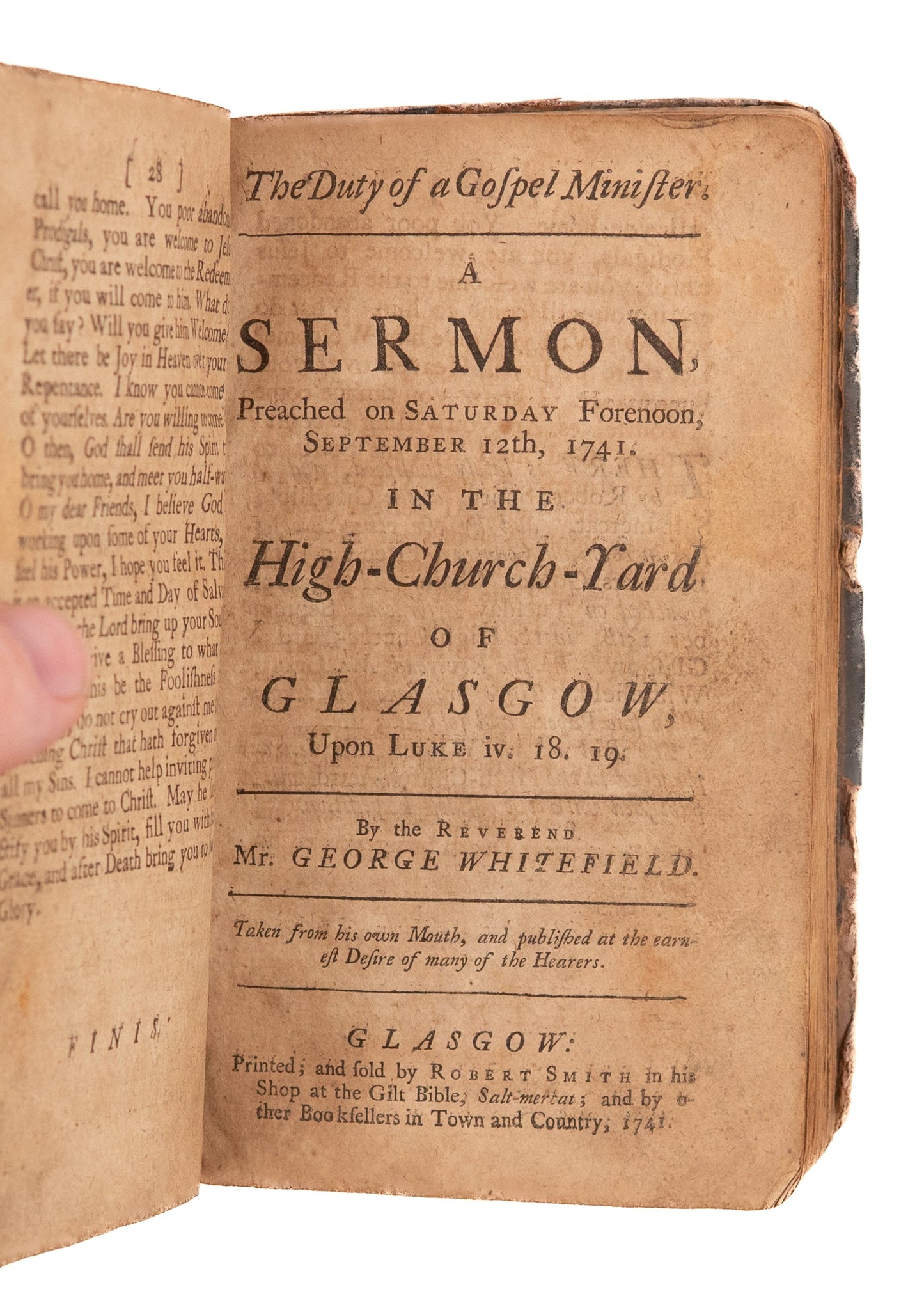 1741 GEORGE WHITEFIELD. Rare First Edition of Sermons Preached During Cambuslang Revival of 1741.