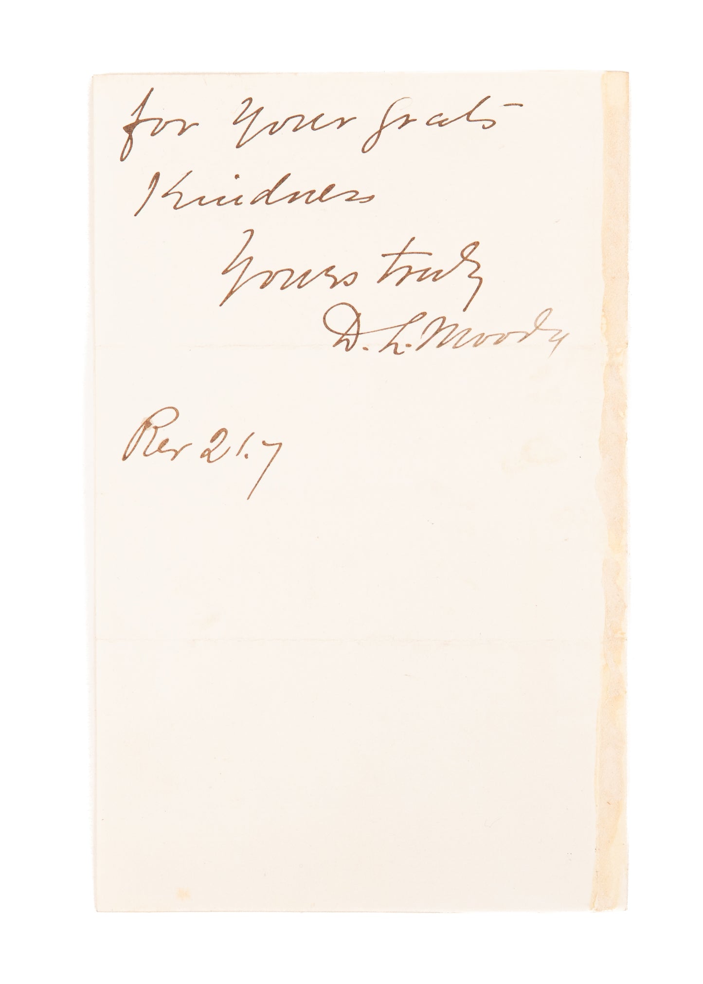 1884 D. L. MOODY. Superb Letter from D. L. Moody to Hubert Brooke during 1884 London Revival