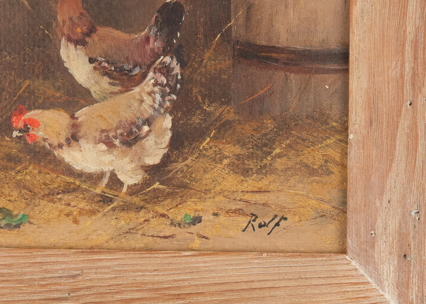 1930 RUDOLF ROLF - Charming Original Oil on Canvas of Chickens in the Farmyard.