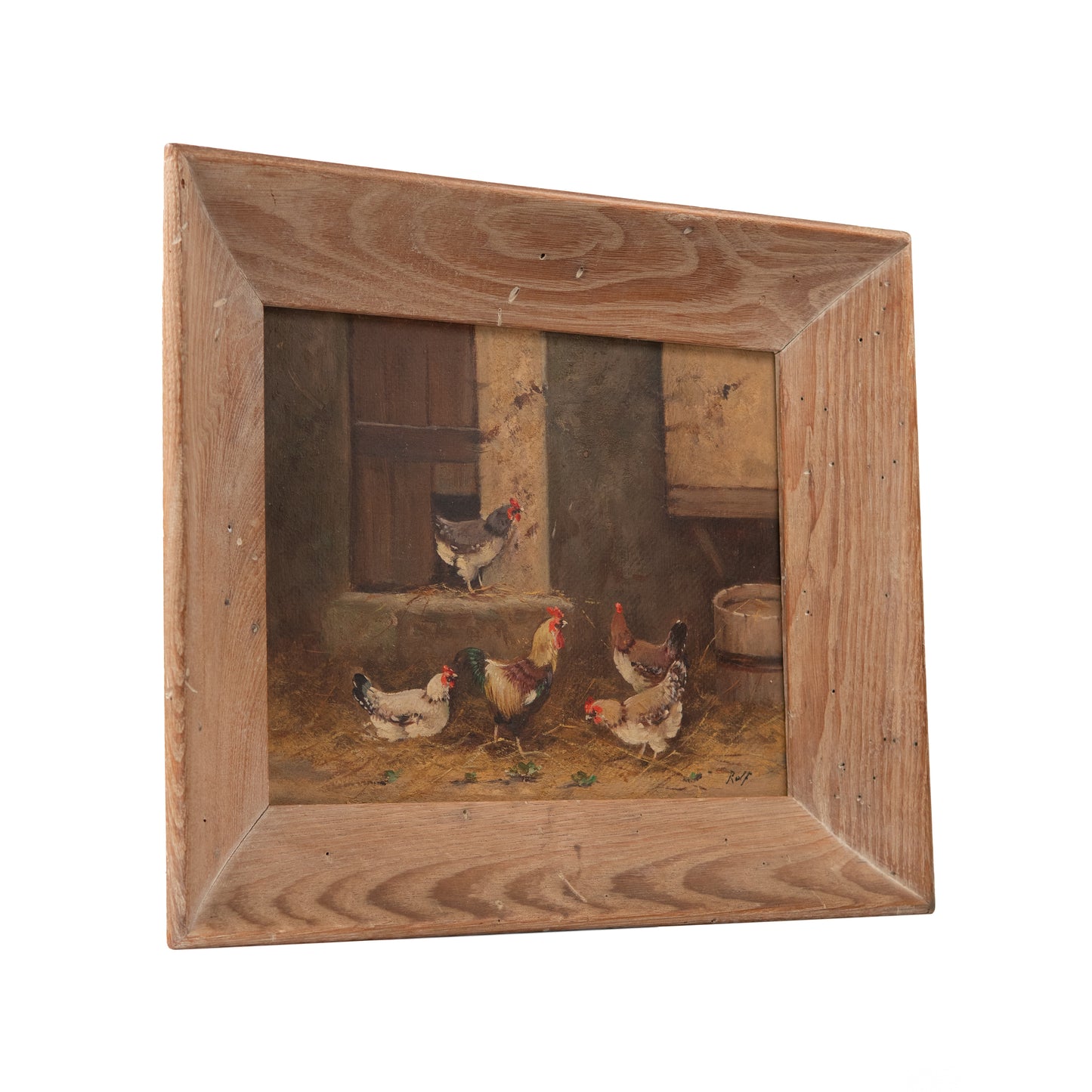 1930 RUDOLF ROLF - Charming Original Oil on Canvas of Chickens in the Farmyard.