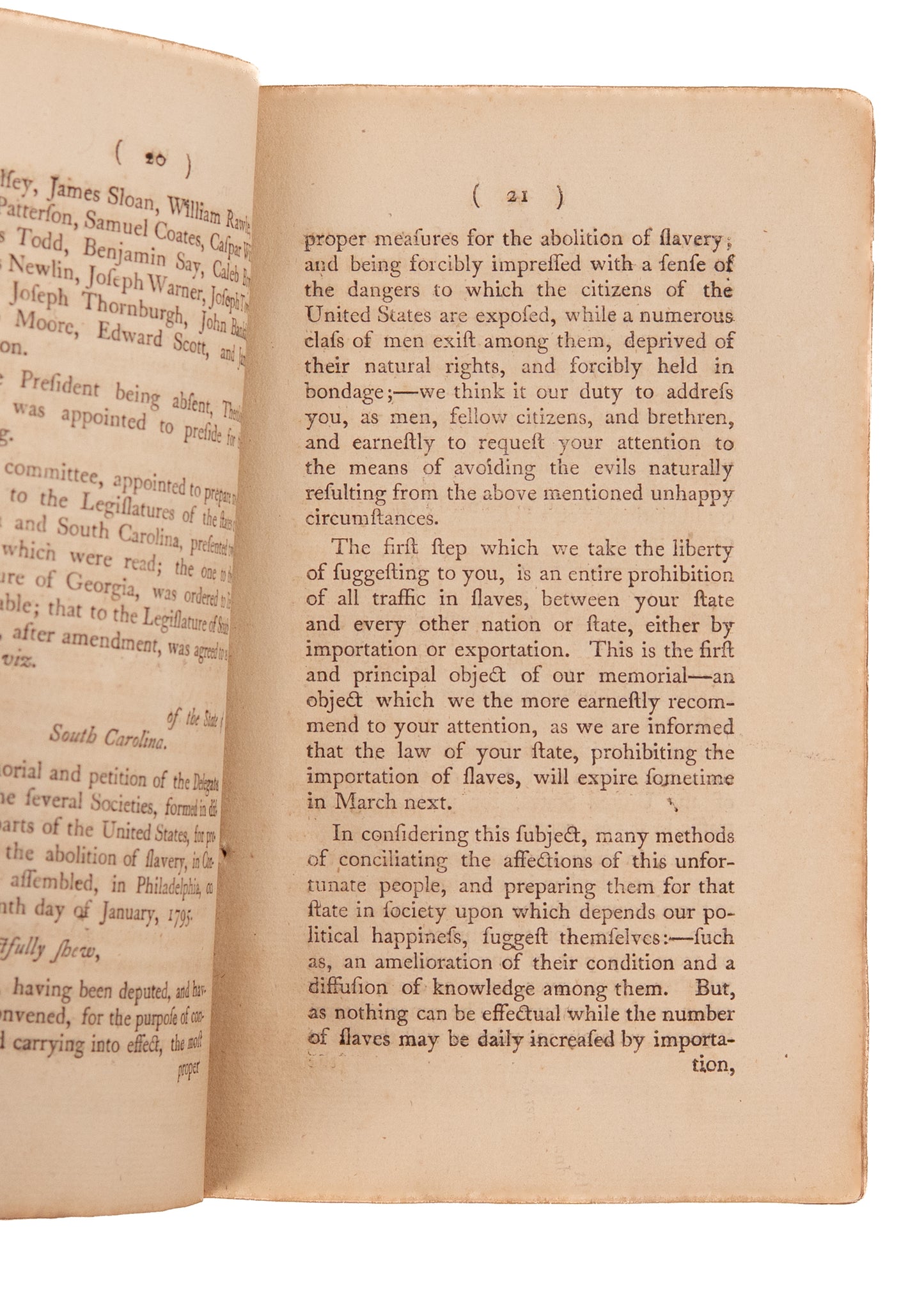 1795 FIRST ABOLITIONIST SOCIETY IN AMERICA. Minutes of the Second Convention of Abolition Societies in Philadelphia.