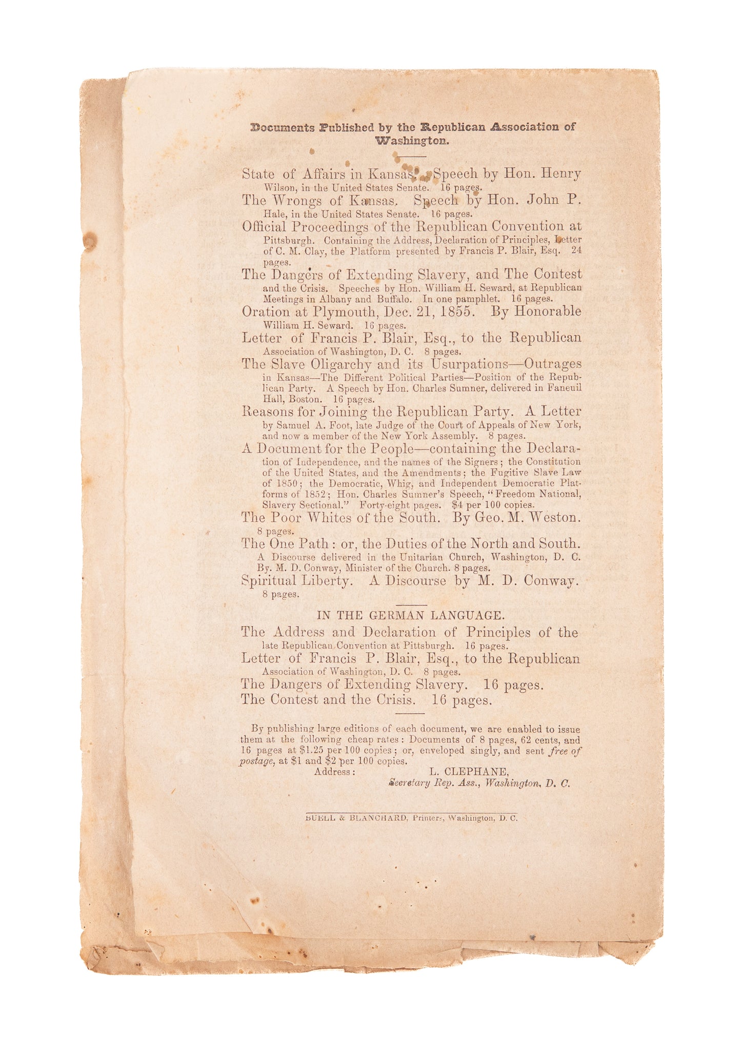 1856 SAMUEL GALLOWAY. Kansas Contested Election. Rare 1856 Republican Imprint - Slavery.