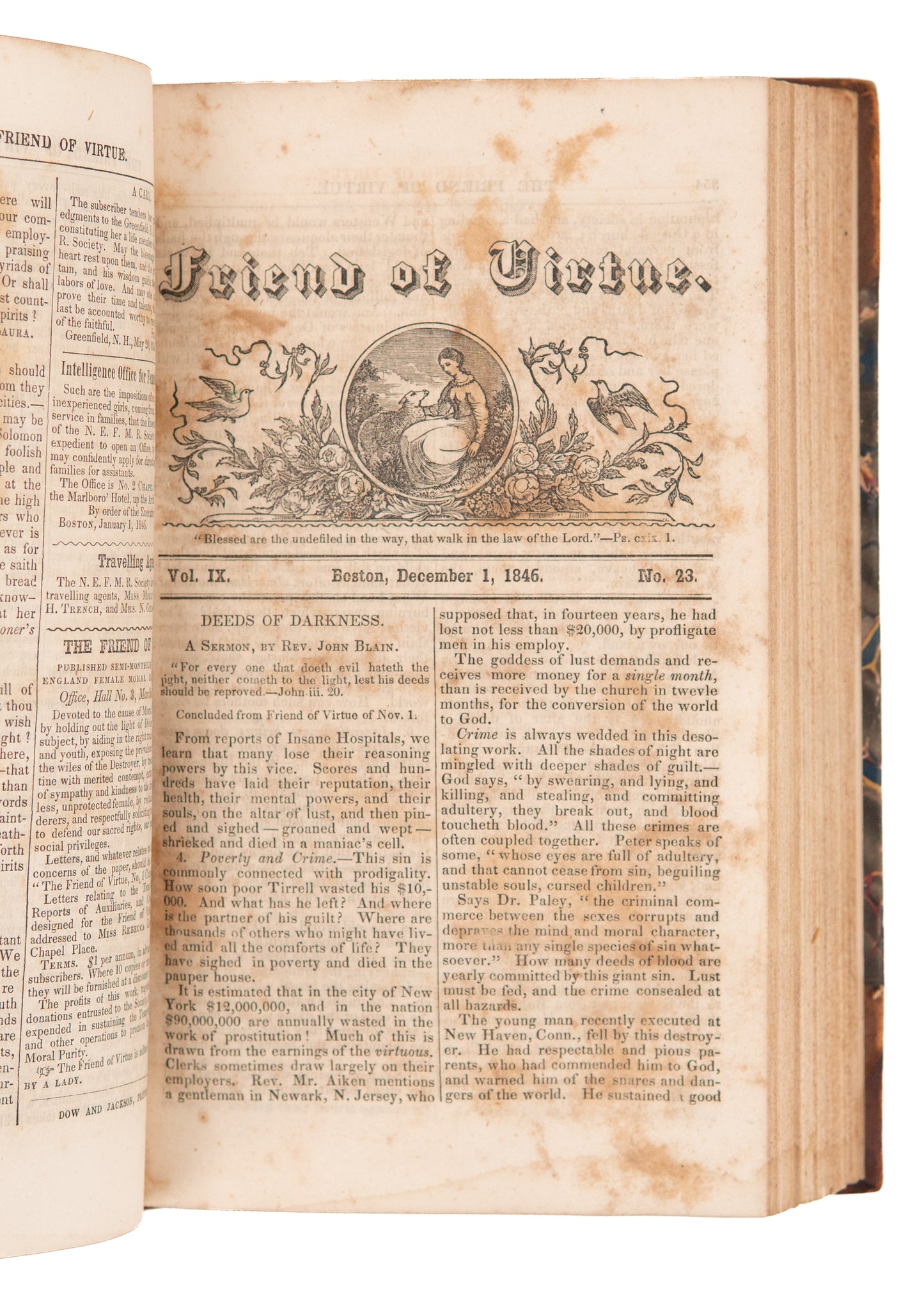 1841 FRIEND OF VIRTUE. Rare Early Anti-Prostitution & Human Trafficking Periodical. Moral Reform Society.