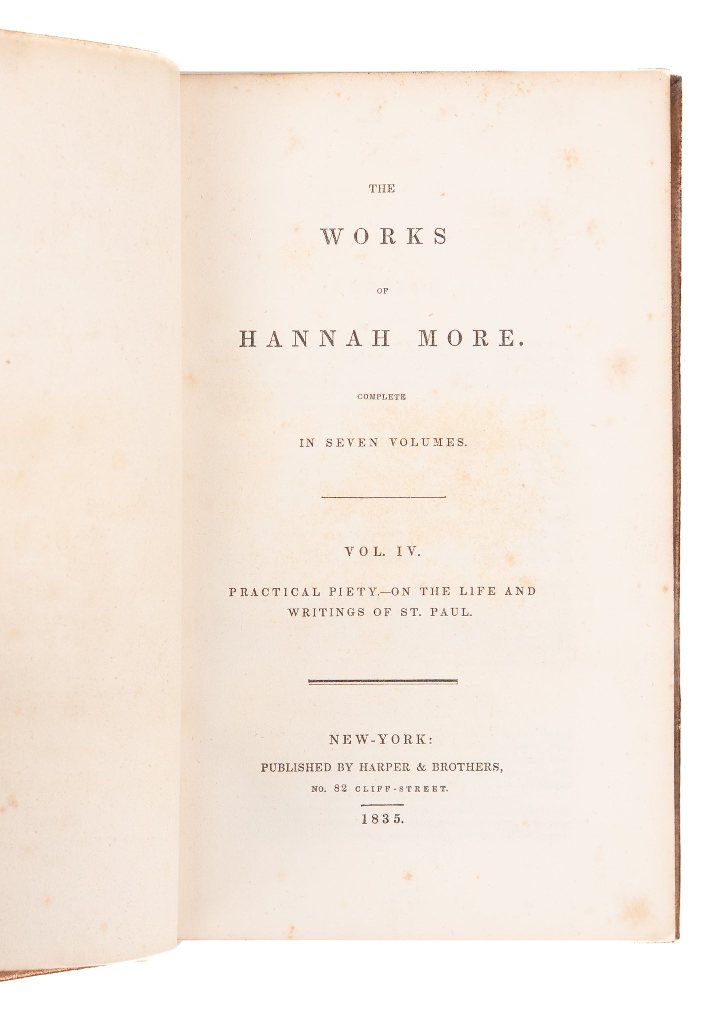 1835 HANNAH MORE. The Works, Memoirs, and Correspondence of Mrs. Hannah More. Abolition, William Wilberforce.