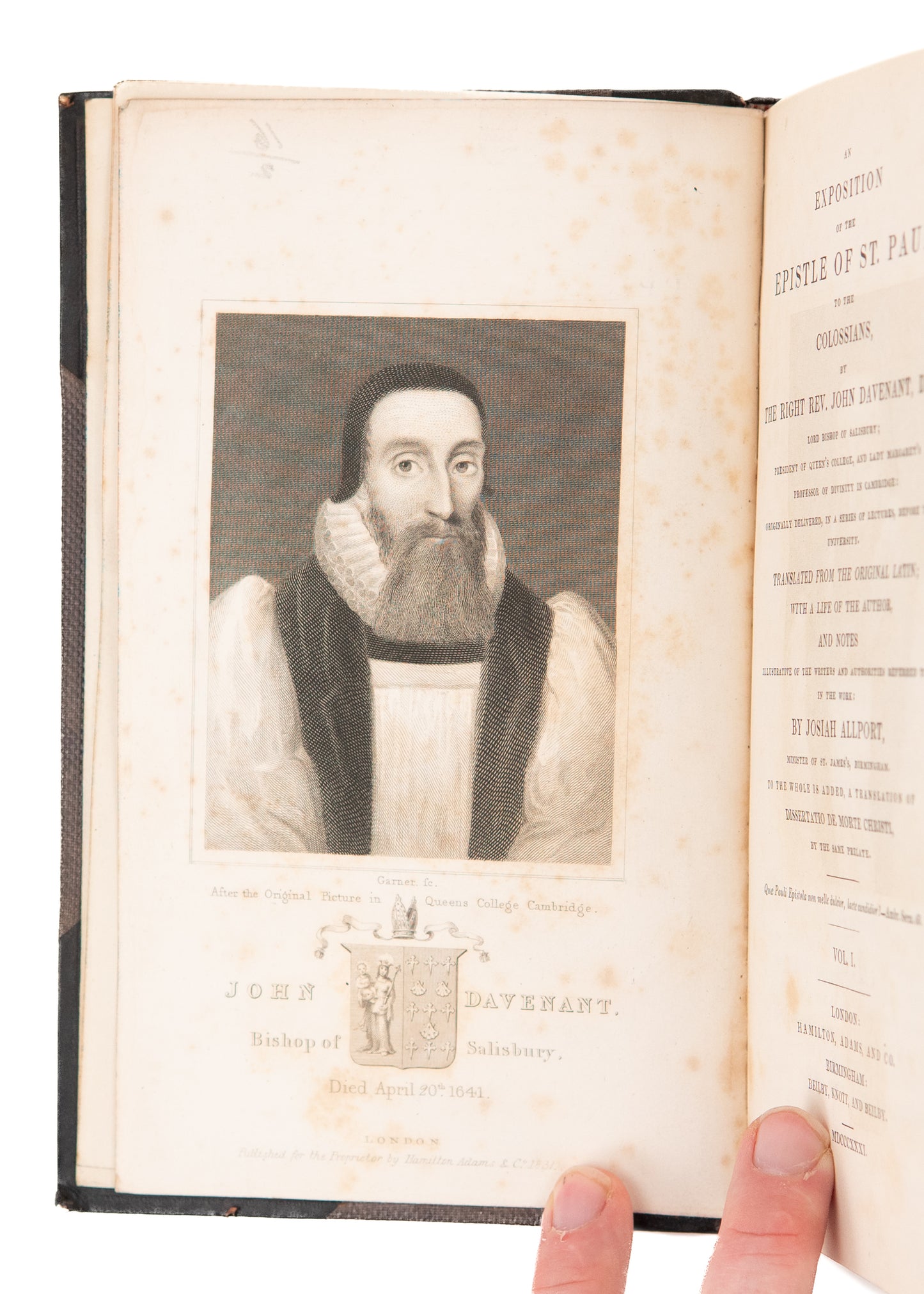 1831 JOHN DAVENANT. An Exposition of the Epistle of St. Paul to the Colossians. Rare Puritan.