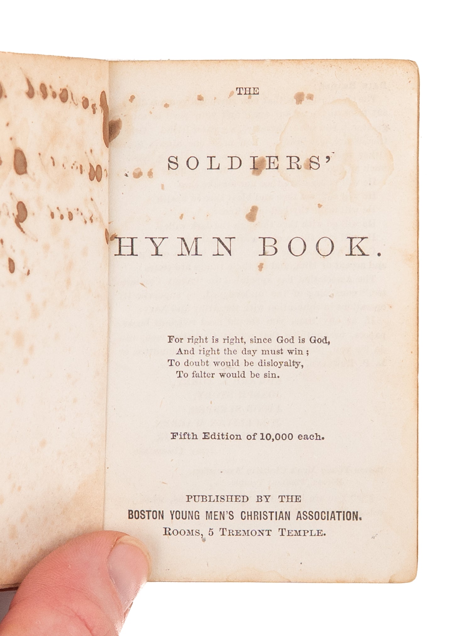 1861 CIVIL WAR. The Soldiers' Hymn Book. Soldier Used. Excellent YMCA Example.