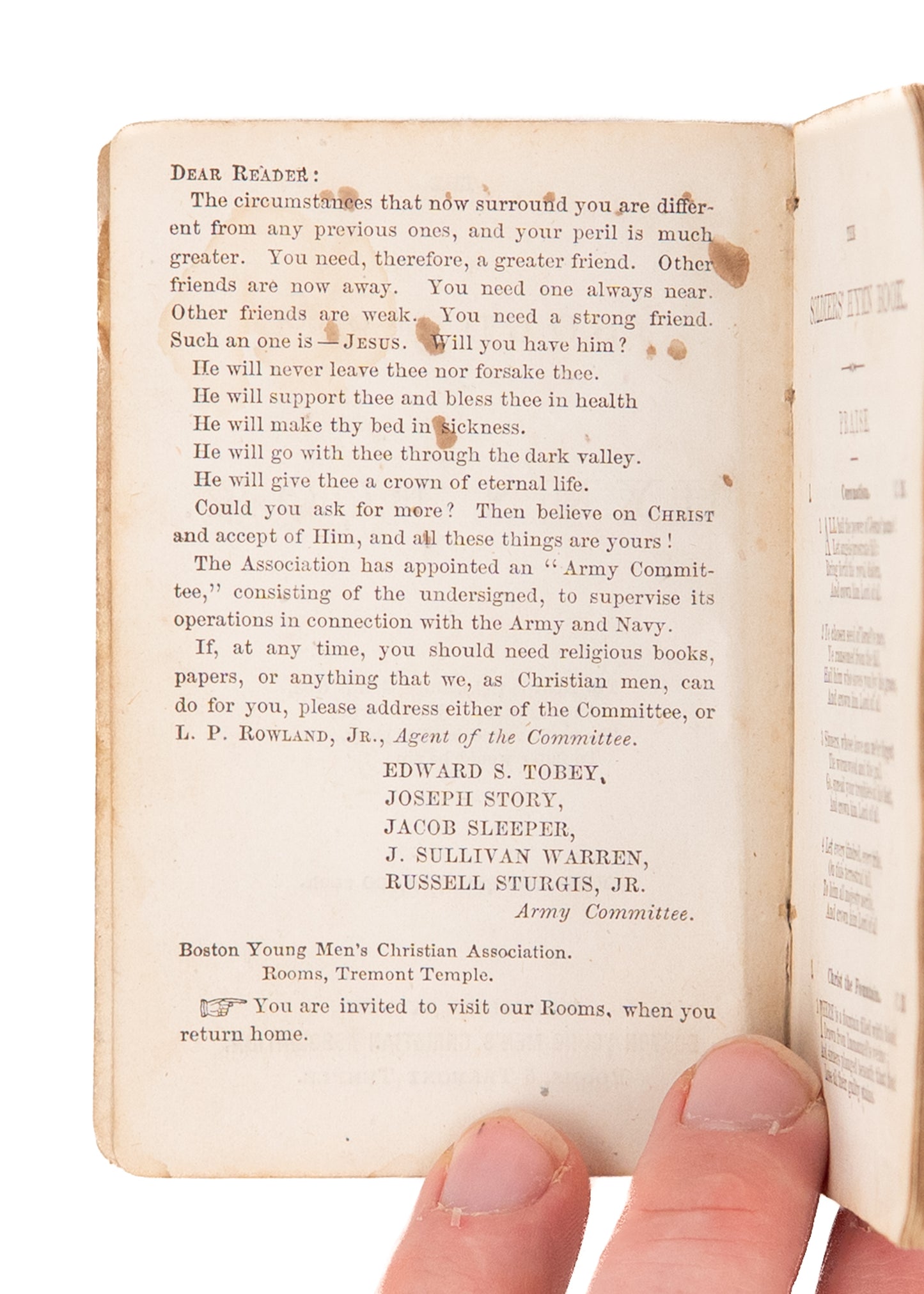1861 CIVIL WAR. The Soldiers' Hymn Book. Soldier Used. Excellent YMCA Example.