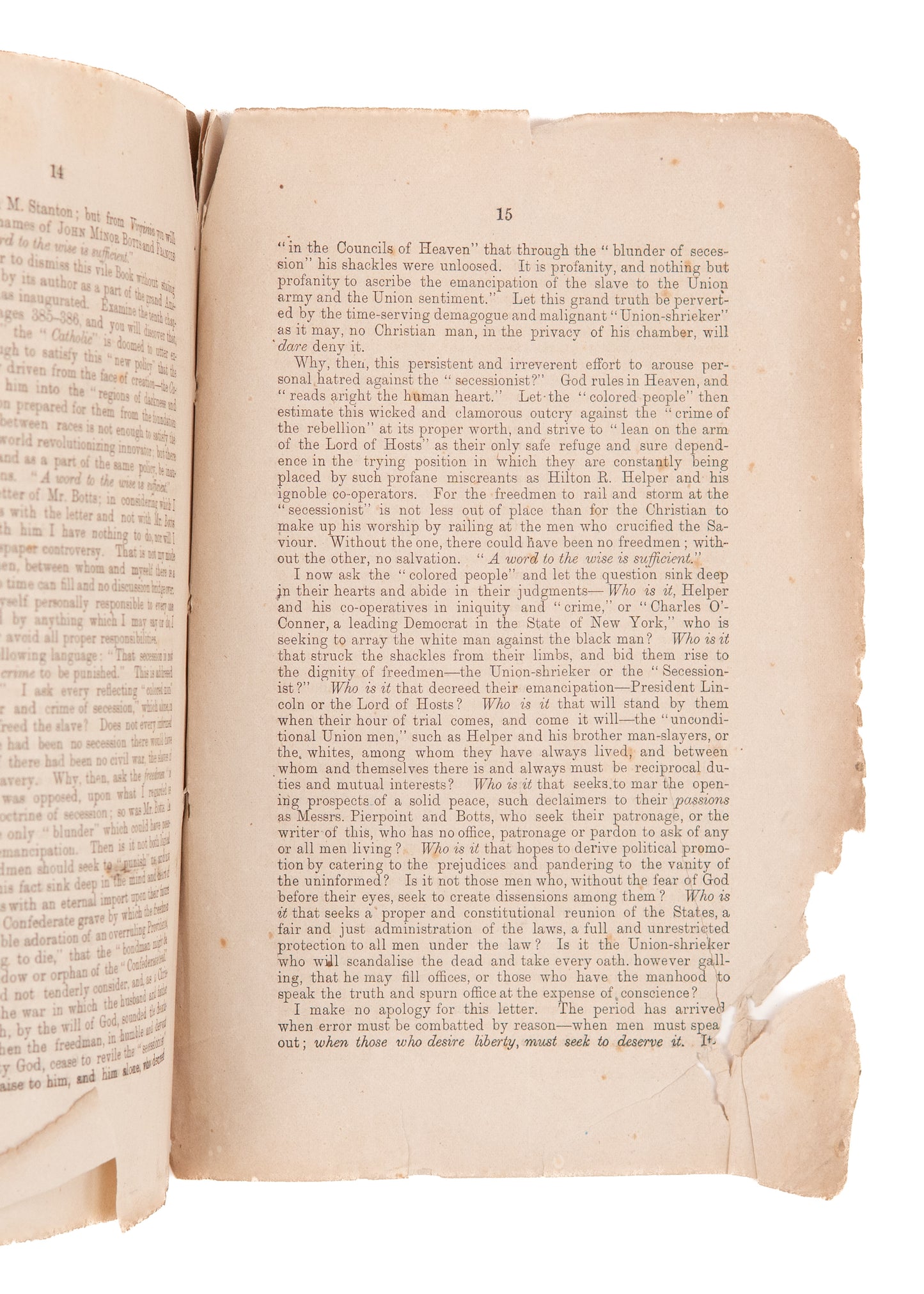 1867 JOHN. H. GILMER. War of Races. Anti-Lloyd Garrison Abolitionist Argues Against John Brown &c.