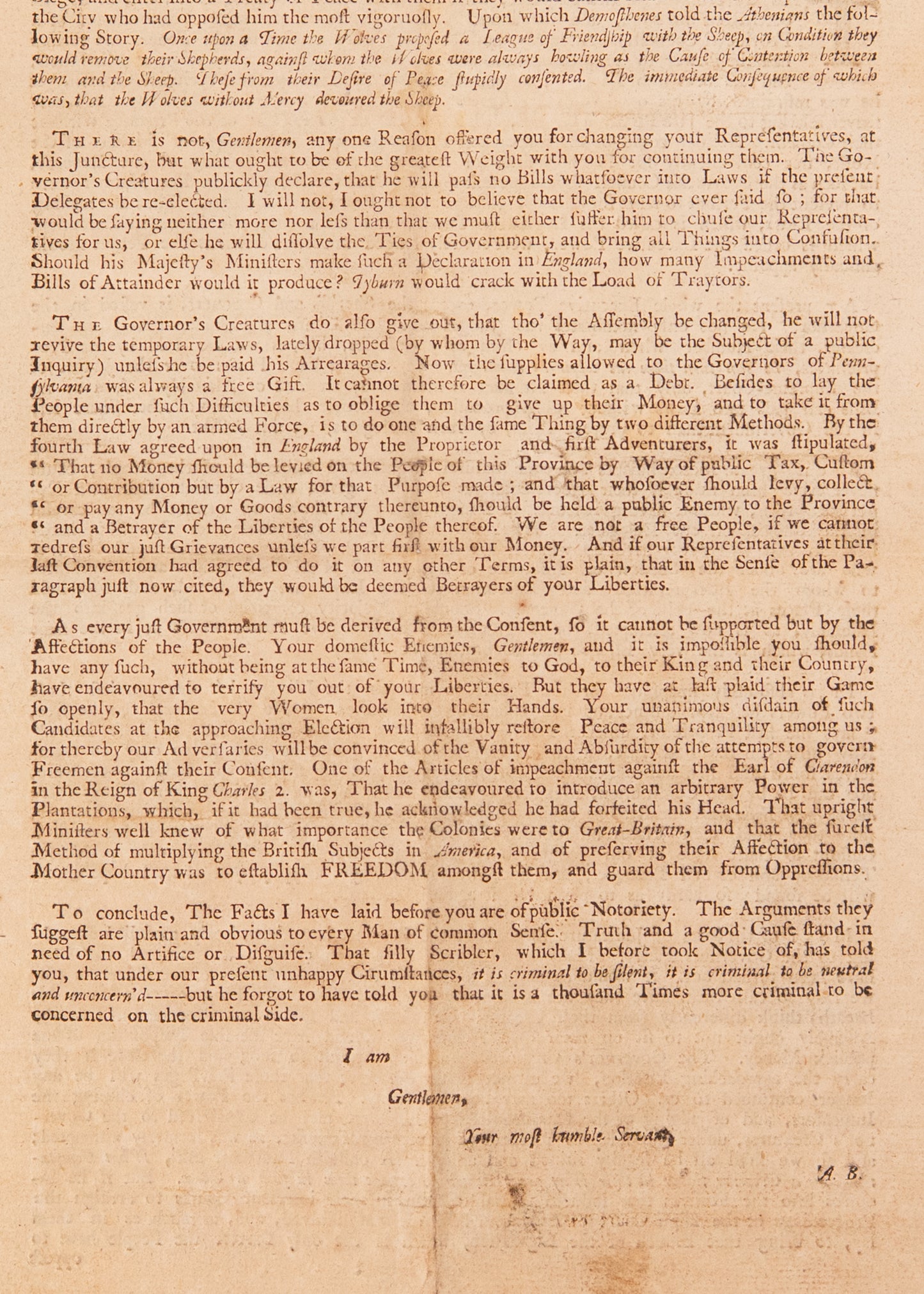 1742 PHILADELPHIA ELECTION RIOT. Quakers Argue against the Dangers of Executive Branch Overreach.