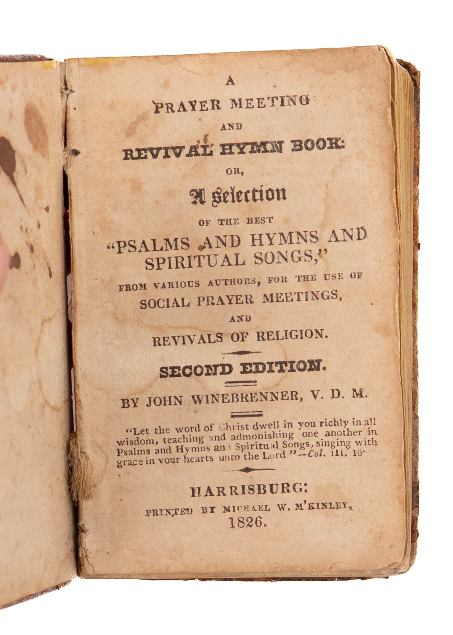 1826 JOHN WINEBRENNER. A Prayer Meeting and Revival Hymn Book. Winebrennerian.