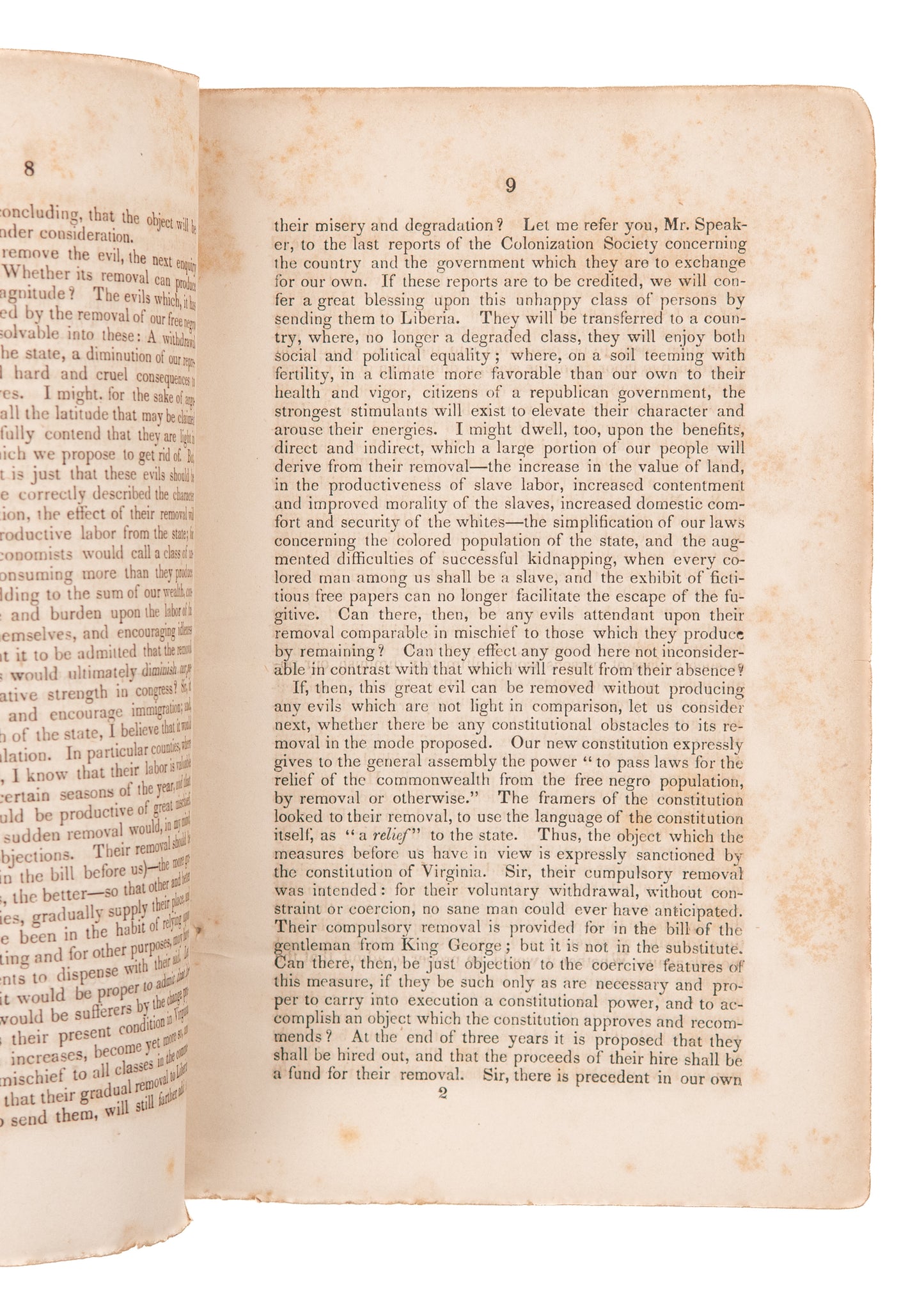 1853 JOHN C. RUTHERFOORD. Address on Ridding Virginia of the Evil, Mischievous Free Negroes.