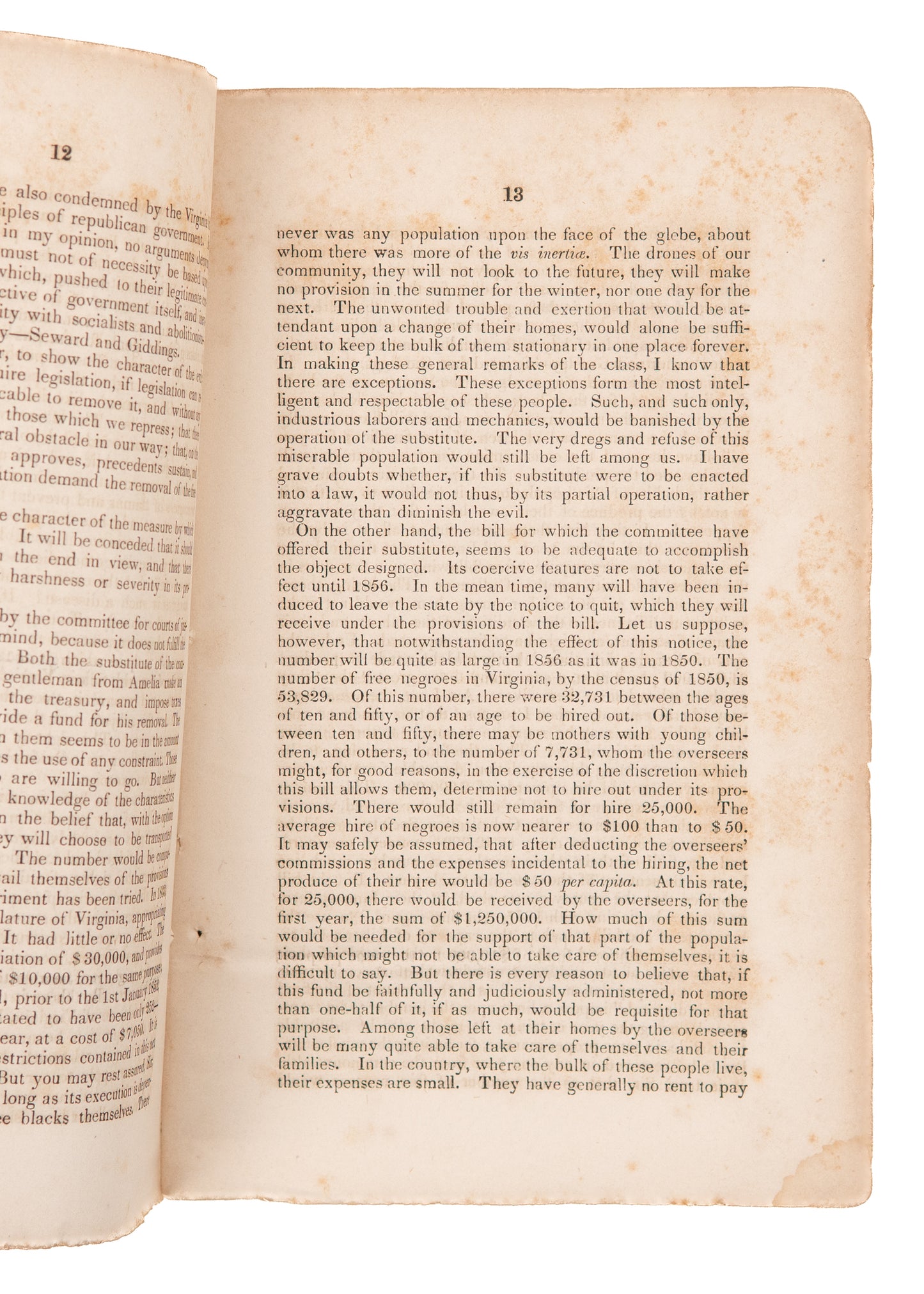 1853 JOHN C. RUTHERFOORD. Address on Ridding Virginia of the Evil, Mischievous Free Negroes.