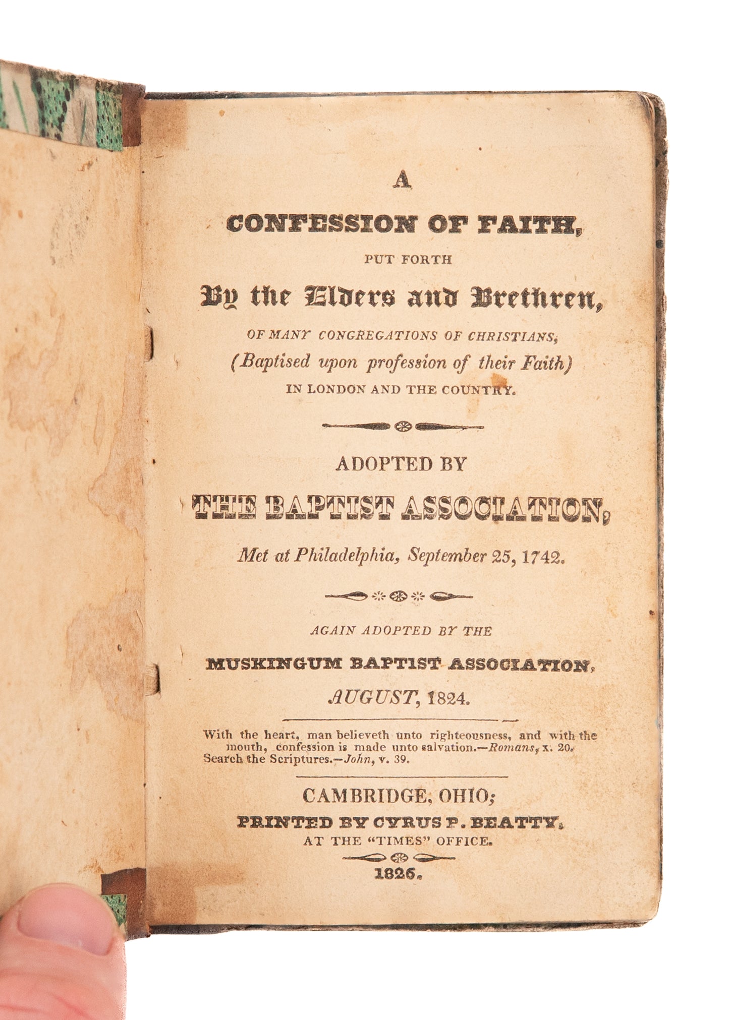 1826 OHIO BAPTIST. The First Confession of Faith Printed and Adopted in Ohio.