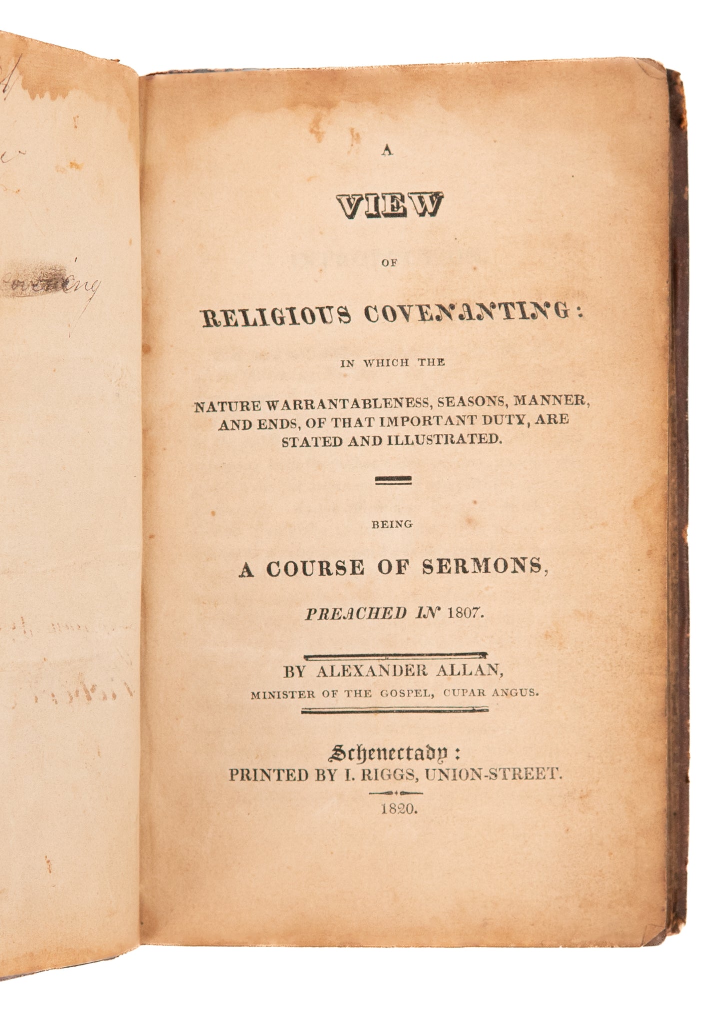1820 ALEXANDER ALLAN. Religious Covenanting as Conversion. Rare American Imprint of Scottish Work.