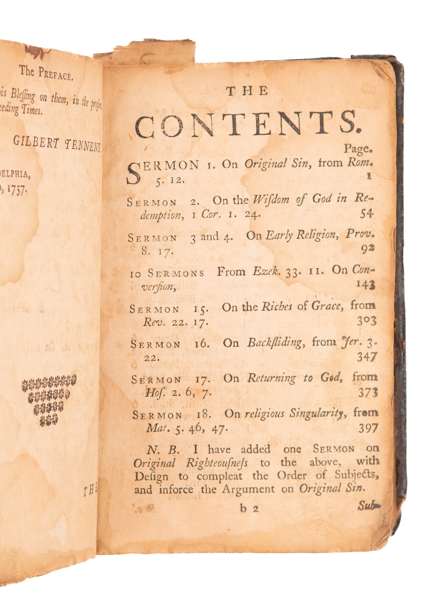 1758 GILBERT TENNENT. First Edition. Sermons on Divine Judgment & National Repentance for America.