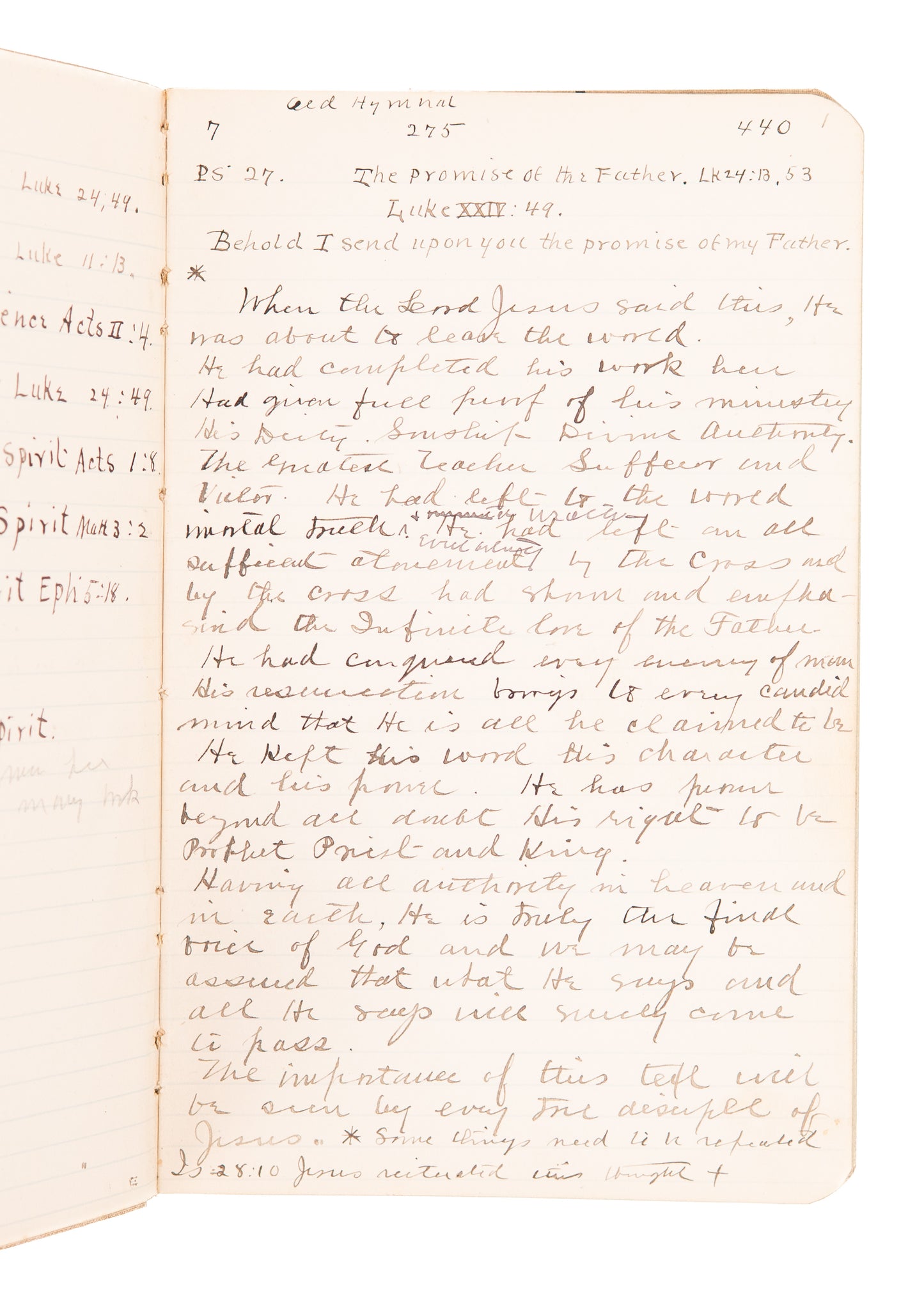 1890-1910 METHODIST HOLINESS. 76pp Manuscript of Sermons on the Pentecostal Gift of the Spirit