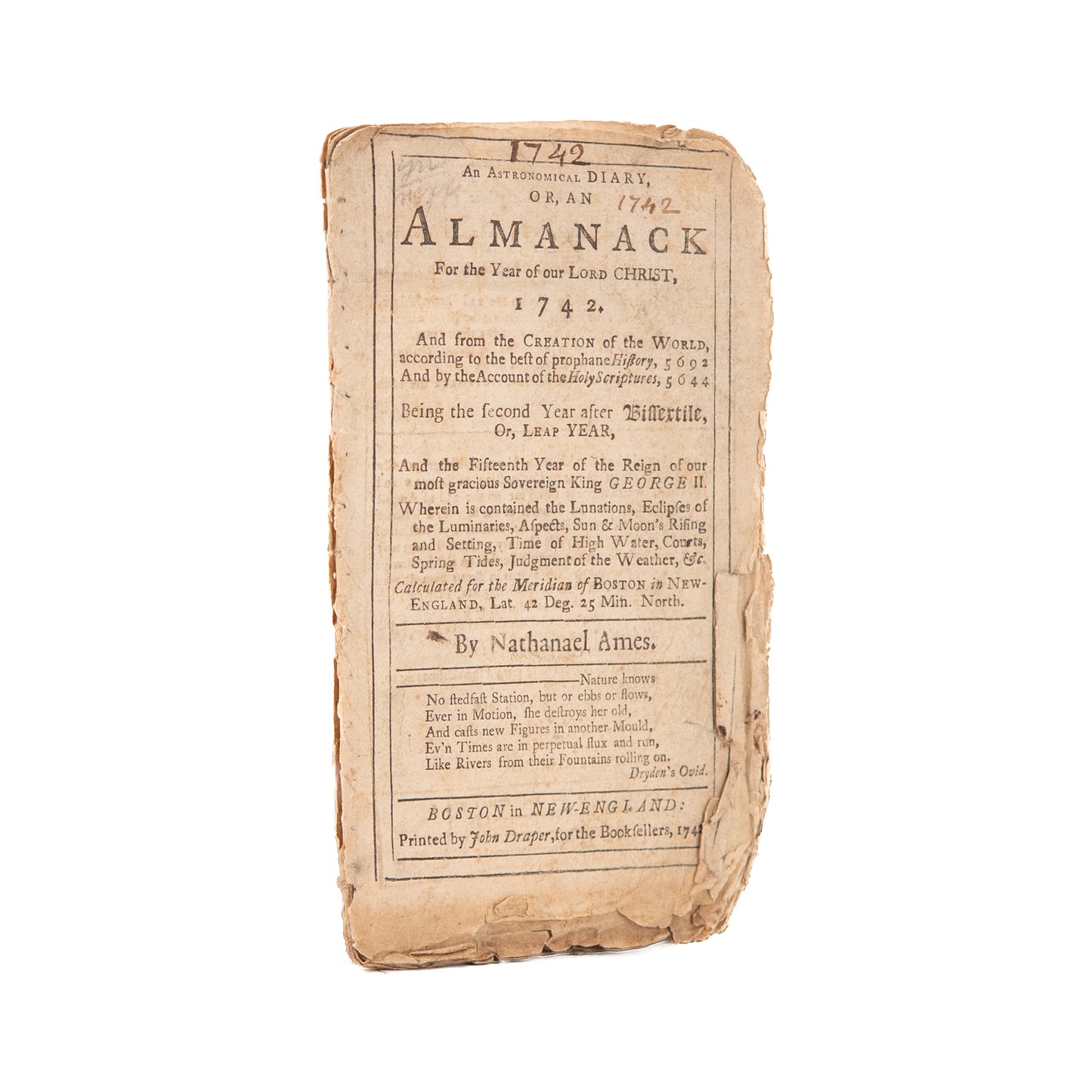 1742 JOHN PORTER. MSs Almanack of Convert of George Whitefield & Great Awakening Divine.