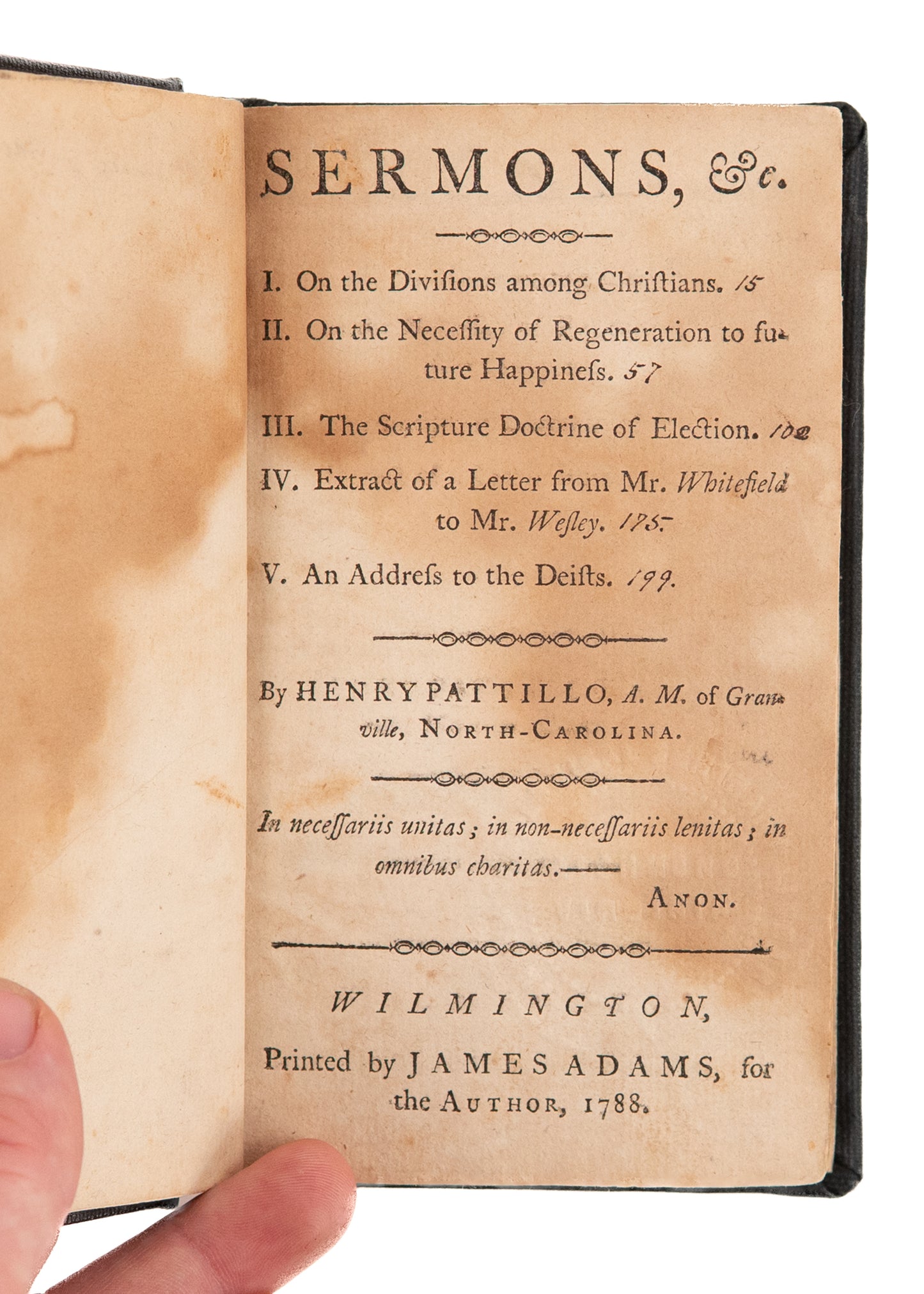 1788 HENRY PATILLO. North Carolina Presbyterian Rails against John Wesley and Francis Asbury.