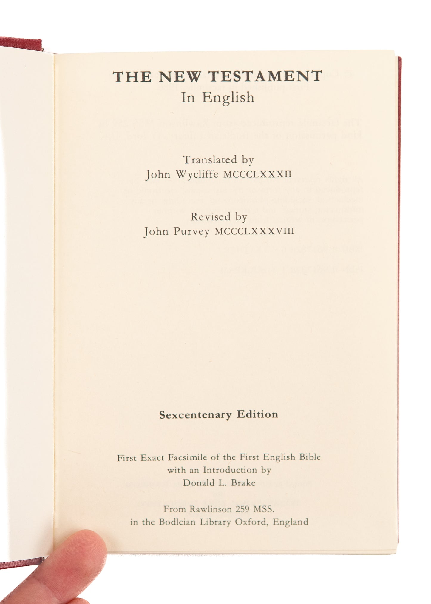 1388 / 1986 JOHN WYCLIFFE. Limited Edition - First Exact Facsimile of the English Bible.