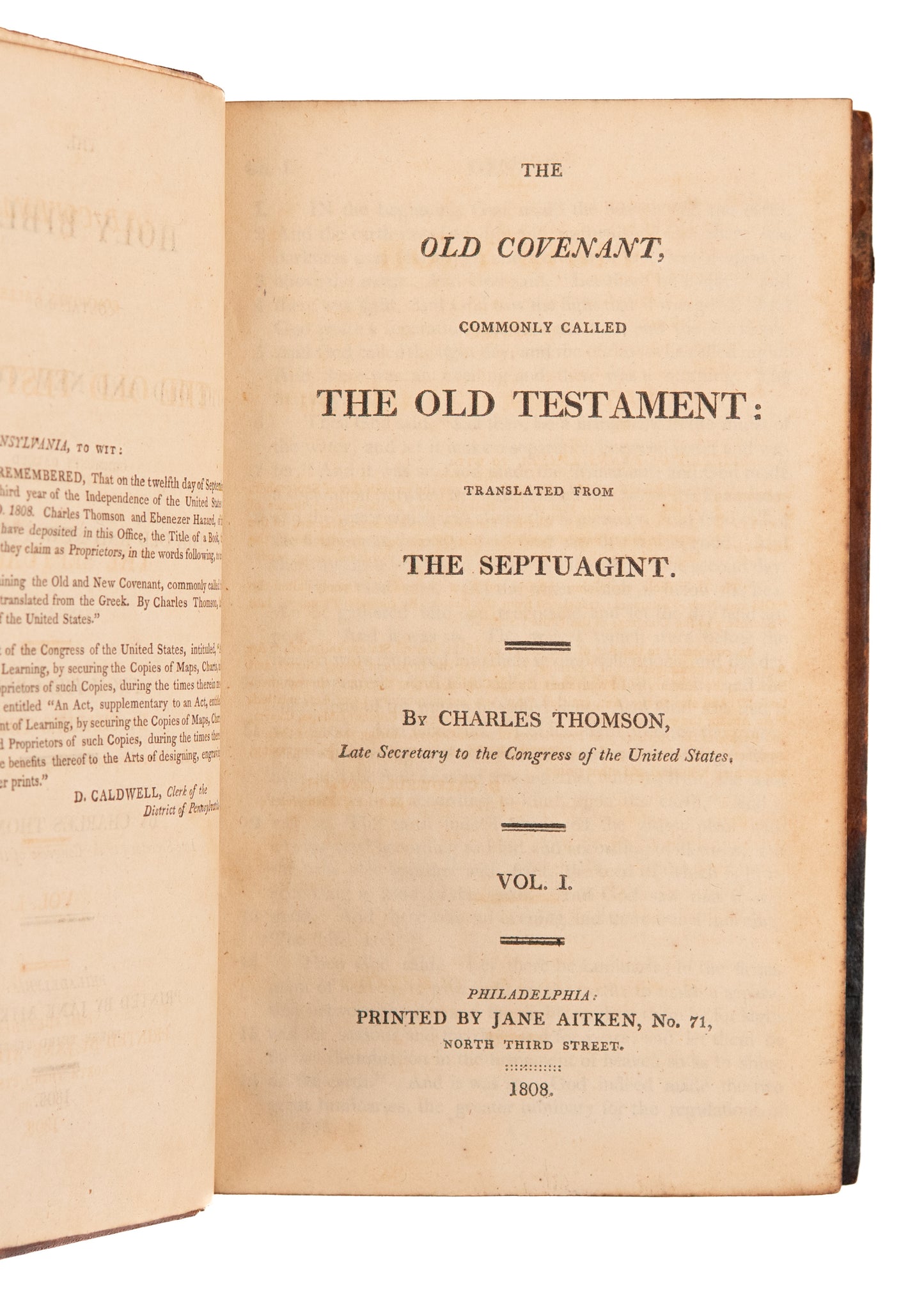 1808 JANE AITKEN. First Female Printed Bible in America. Superb First Edition of Thomson's Translation.
