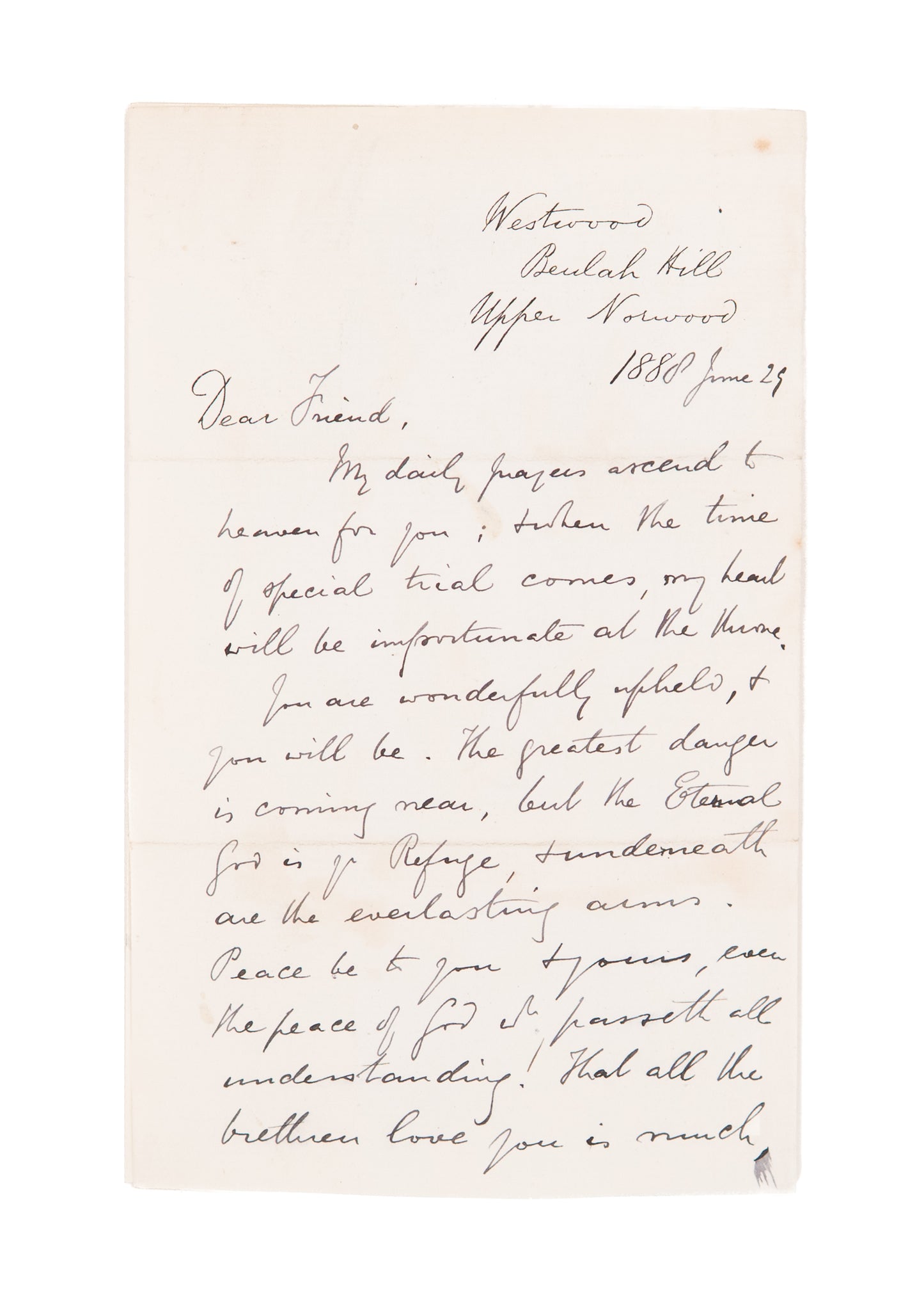 1888 C. H. SPURGEON. Letter to His Dying Friend, Joseph Tritton, Partner in Down-Grace Controversy &c.
