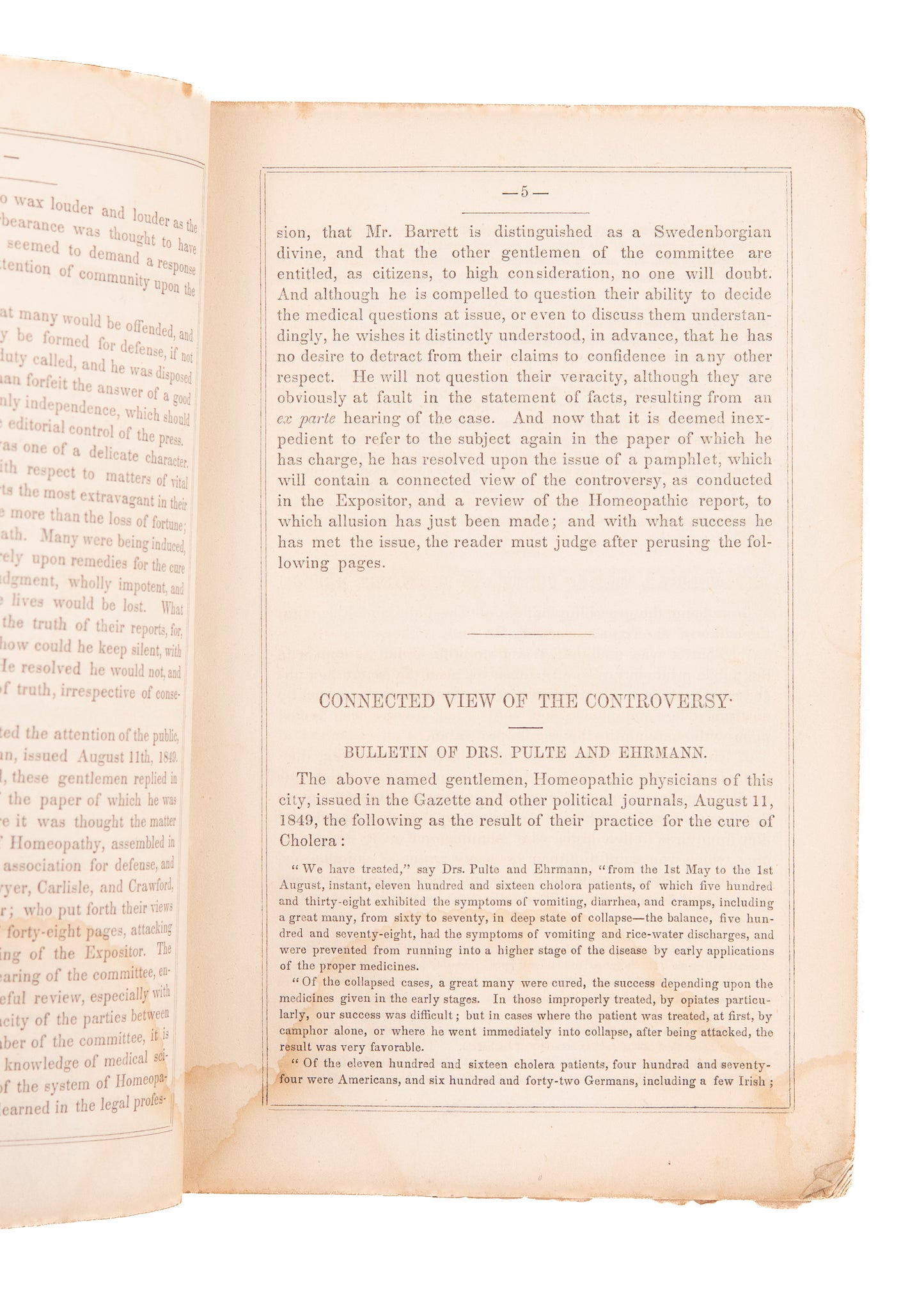 1850 CHOLERA EPIDEMIC. The Cholera in Cincinnati. A Debate between a Homeopathist and a Methodist. RARE.