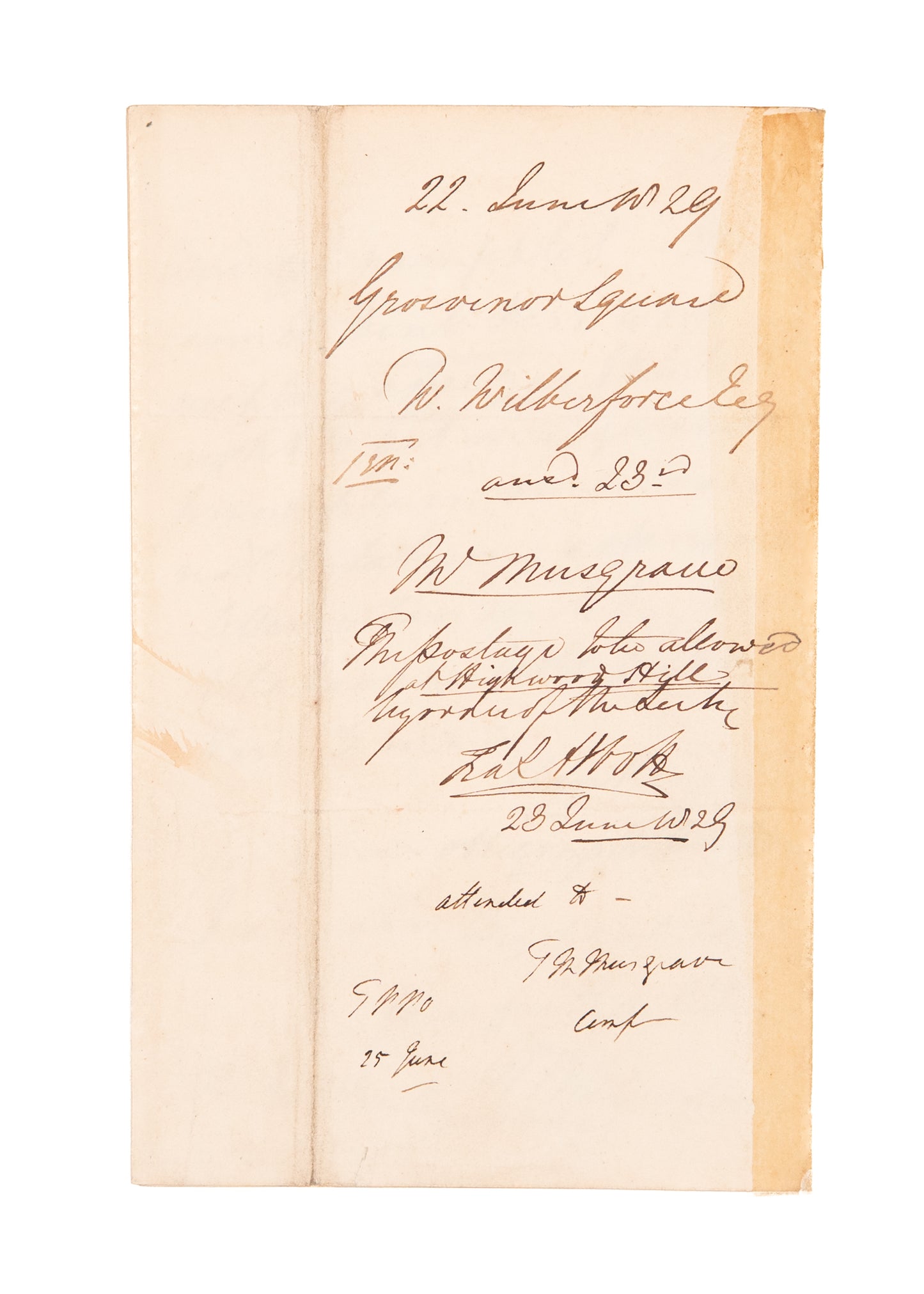 1829 WILLIAM WILBERFORCE. Letter Regarding Potential Bribery to Long-Time Friend, Francis Freeling.