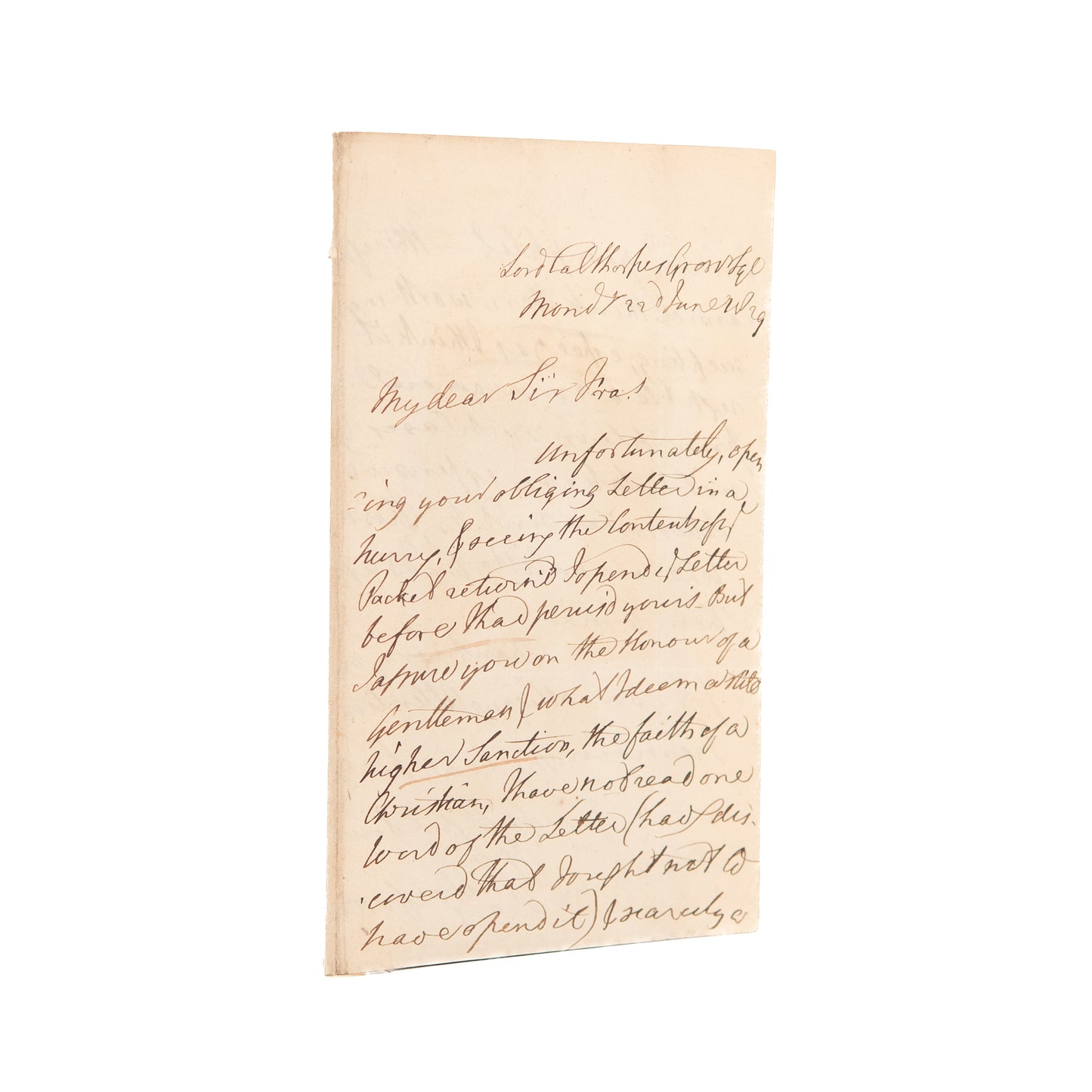1829 WILLIAM WILBERFORCE. Letter Regarding Potential Bribery to Long-Time Friend, Francis Freeling.