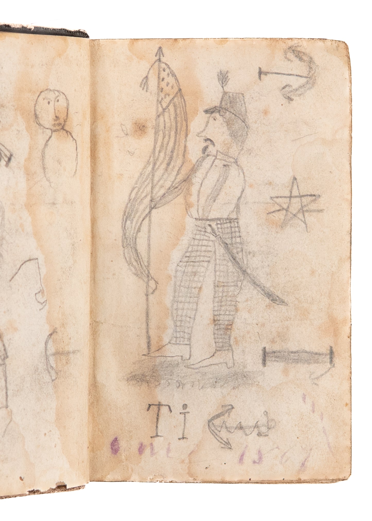 1862 CIVIL WAR. Rare German Issue American Civil War Bible w/ Charming Naive Soldier Drawing.