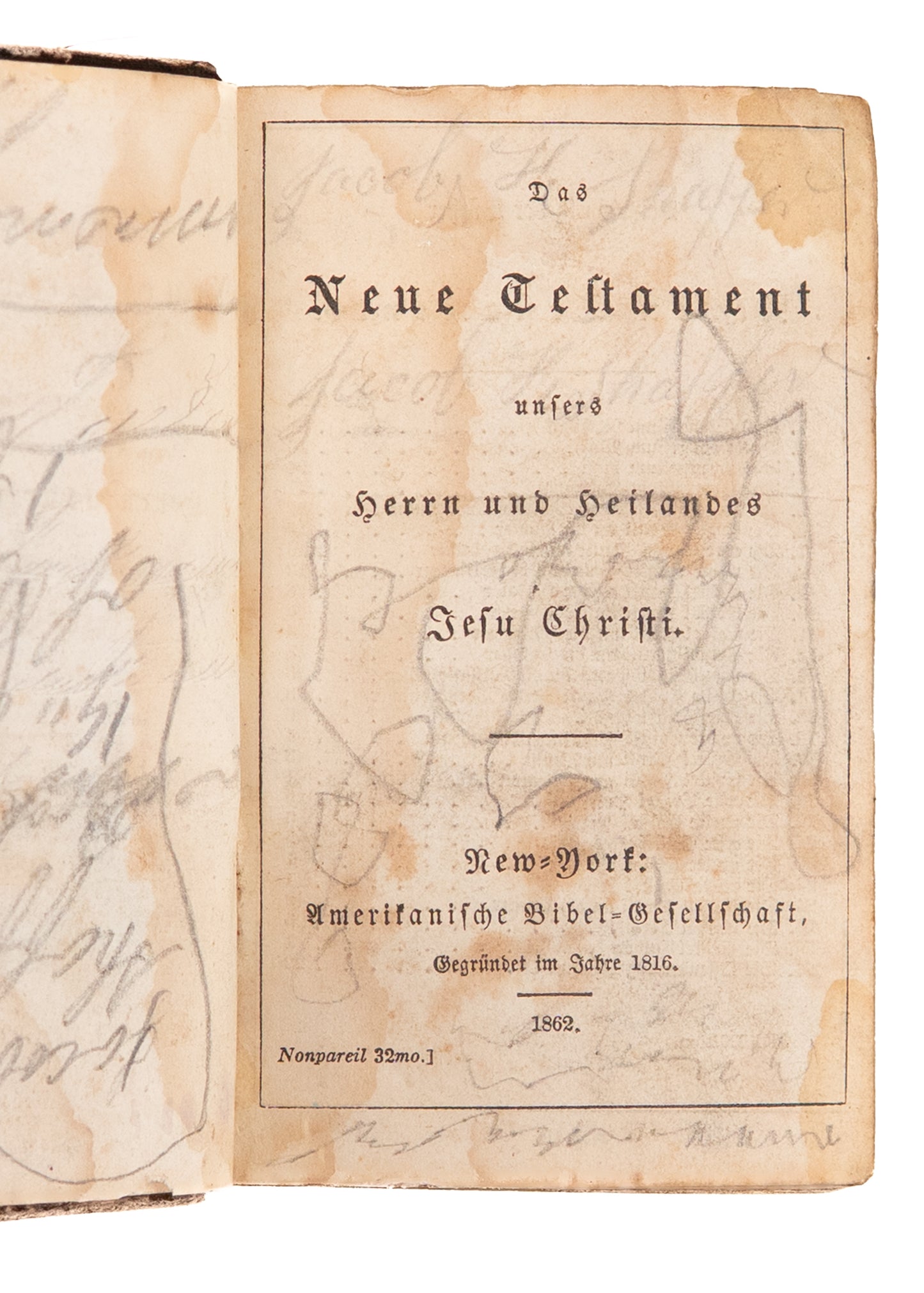 1862 CIVIL WAR. Rare German Issue American Civil War Bible w/ Charming Naive Soldier Drawing.