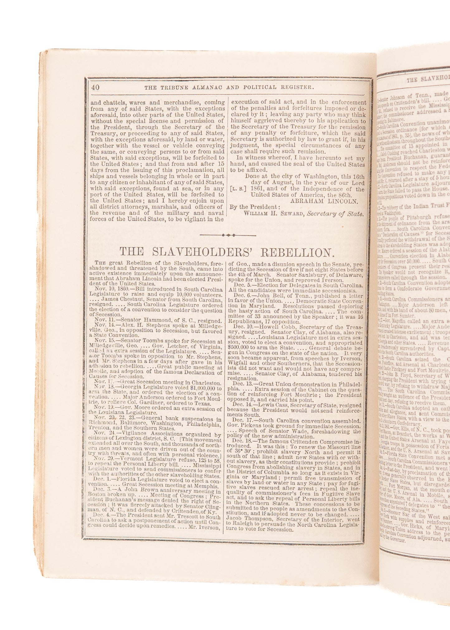 1862 SLAVERY & CIVIL WAR. The Anti-Slavery Tribune Almanac with Excellent Content.