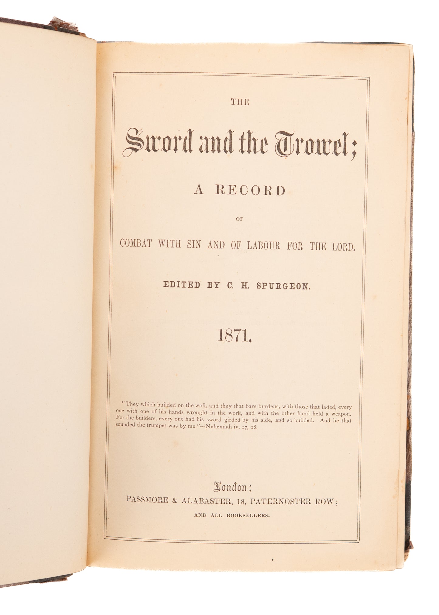 1871 C. H. SPURGEON. The Sword and Trowel for 1871. Rare. Excellent Content.