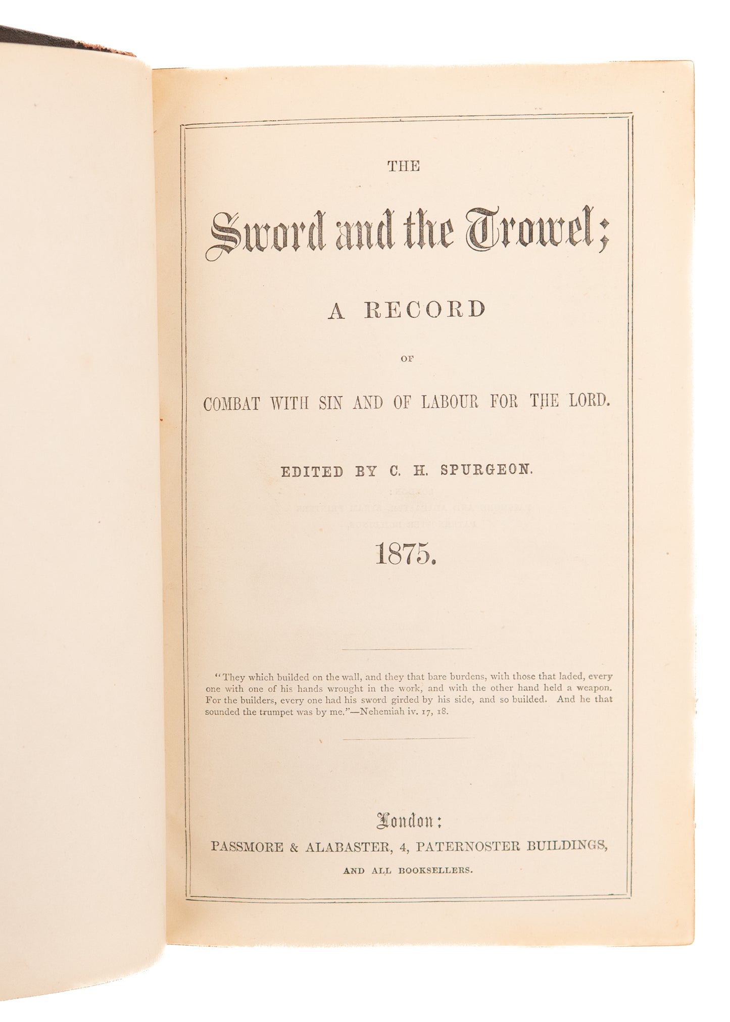 1875 C. H. SPURGEON. The Sword and Trowel for 1875. Rare. Excellent Content.